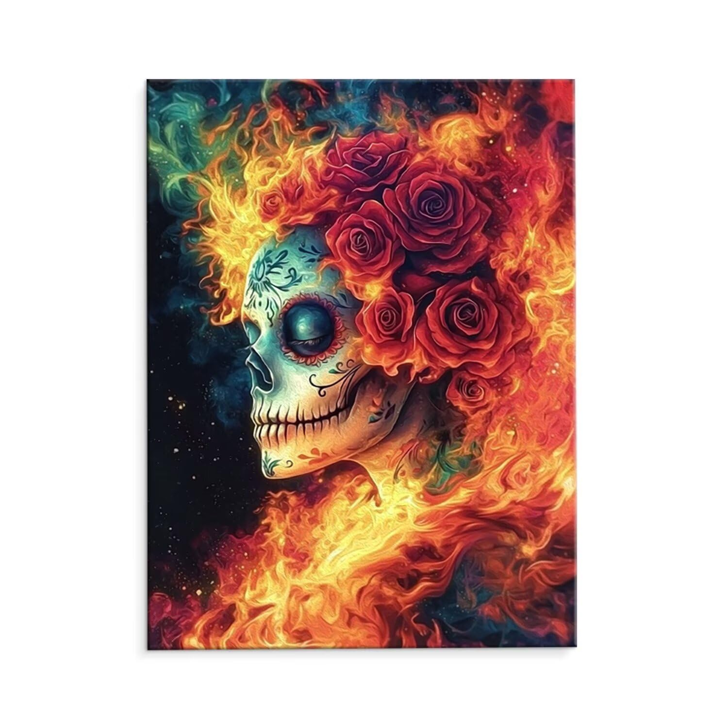 Paint by Numbers Kit for Adults Beginner & Kids Ages 8-12, Flame Skull Rose Paint by Number Kits on Canvas Without Frame, DIY Number Painting Crafts for Adults for Home Wall Decor Gift 32x44 Inch G469