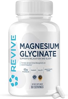 Revive MD Pure Magnesium Glycinate 200mg – High Absorption Supplement for Relaxation, Stress Relief, Sleep & Memory Support – Promotes Strong Bones, Healthy Nerve & Muscle Function (60 Servings)