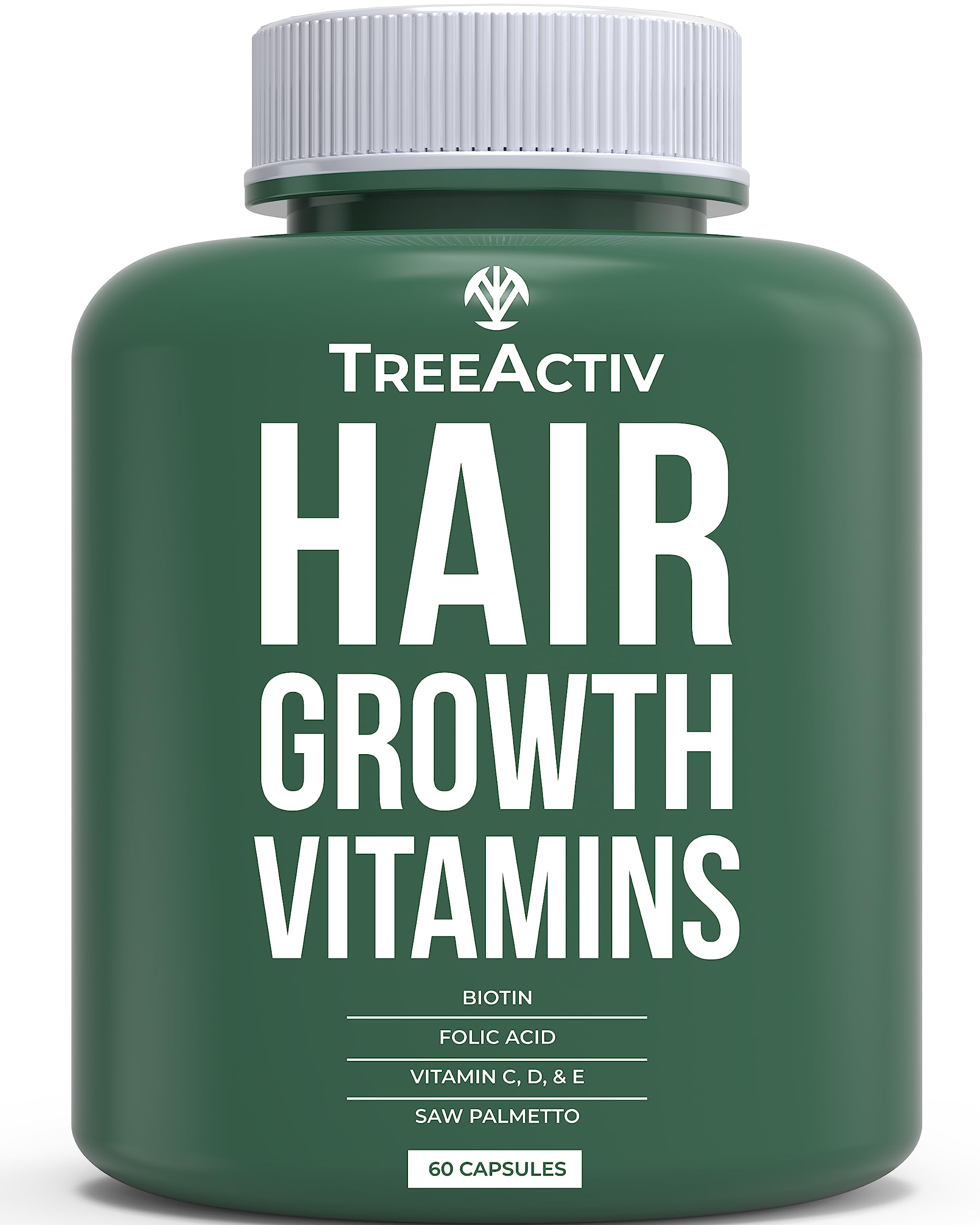 TreeActiv Hair Savior, Biotin + Saw Palmetto Hair Growth Vitamins, Volumizer & Thickening Supplement, Folate, MSM, B Complex Hair Growth Pills, 60 Capsules, 30-Day Supply