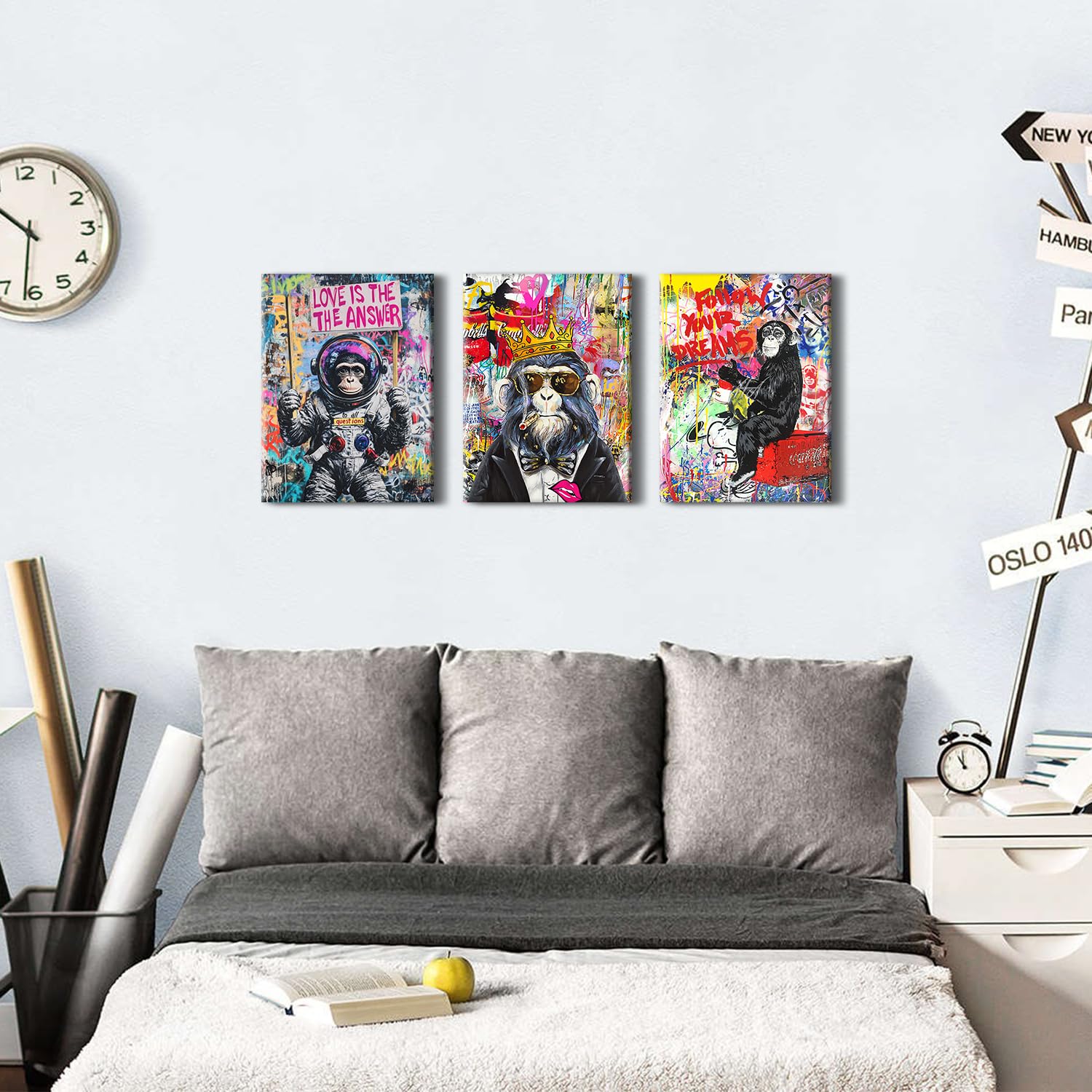 Set of 3 Banksy Canvas Wall Art for Living Room Graffiti Street Pop Art Wall Decor Abstract Gorilla Posters Aesthetic Room Decor Funny Animal Paintings Modern Artwork Bedroom Home Decorations 12x16" - Image 4