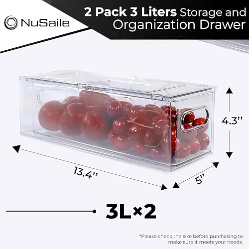 Miniatura 8 de NuSaile Contenedores organizadores apilables para refrigerador, cajones extraíbles con asas, contenedores de almacenamiento de verduras y frutas