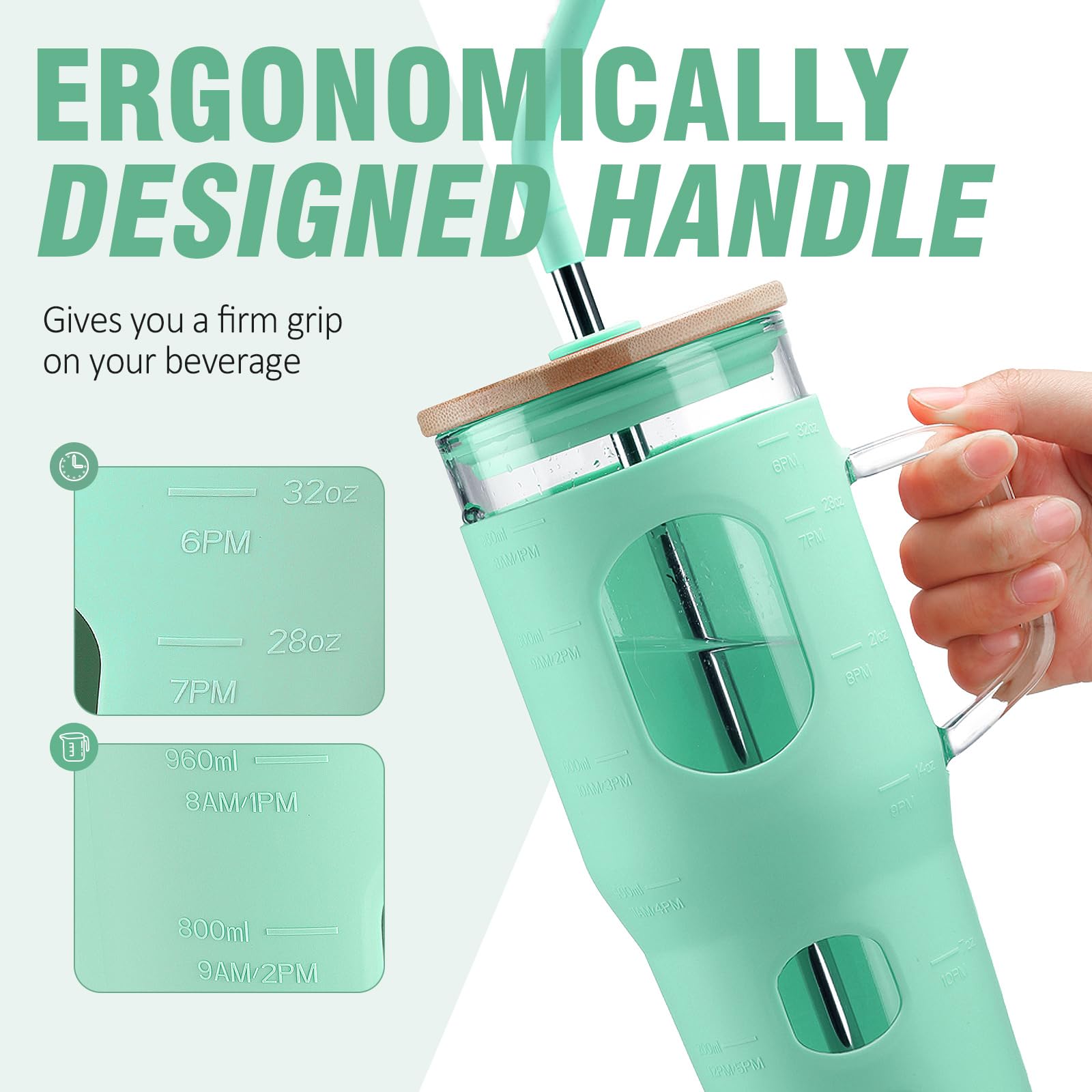 WINSA 32 oz Glass Tumbler with Lid and Straw,Glass Water Bottles with ...