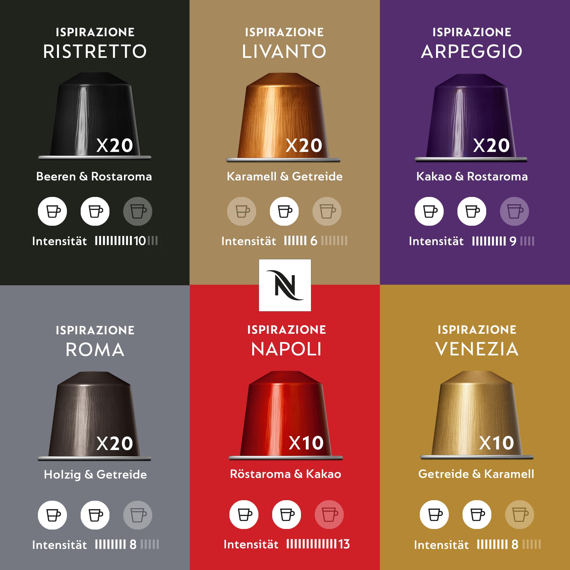 NESPRESSO ORIGINAL Ispirazione Italiana Auswahl 100 Kaffeekapseln Arabica Robusta Kaffee Mittlere bis dunkle Röstung
