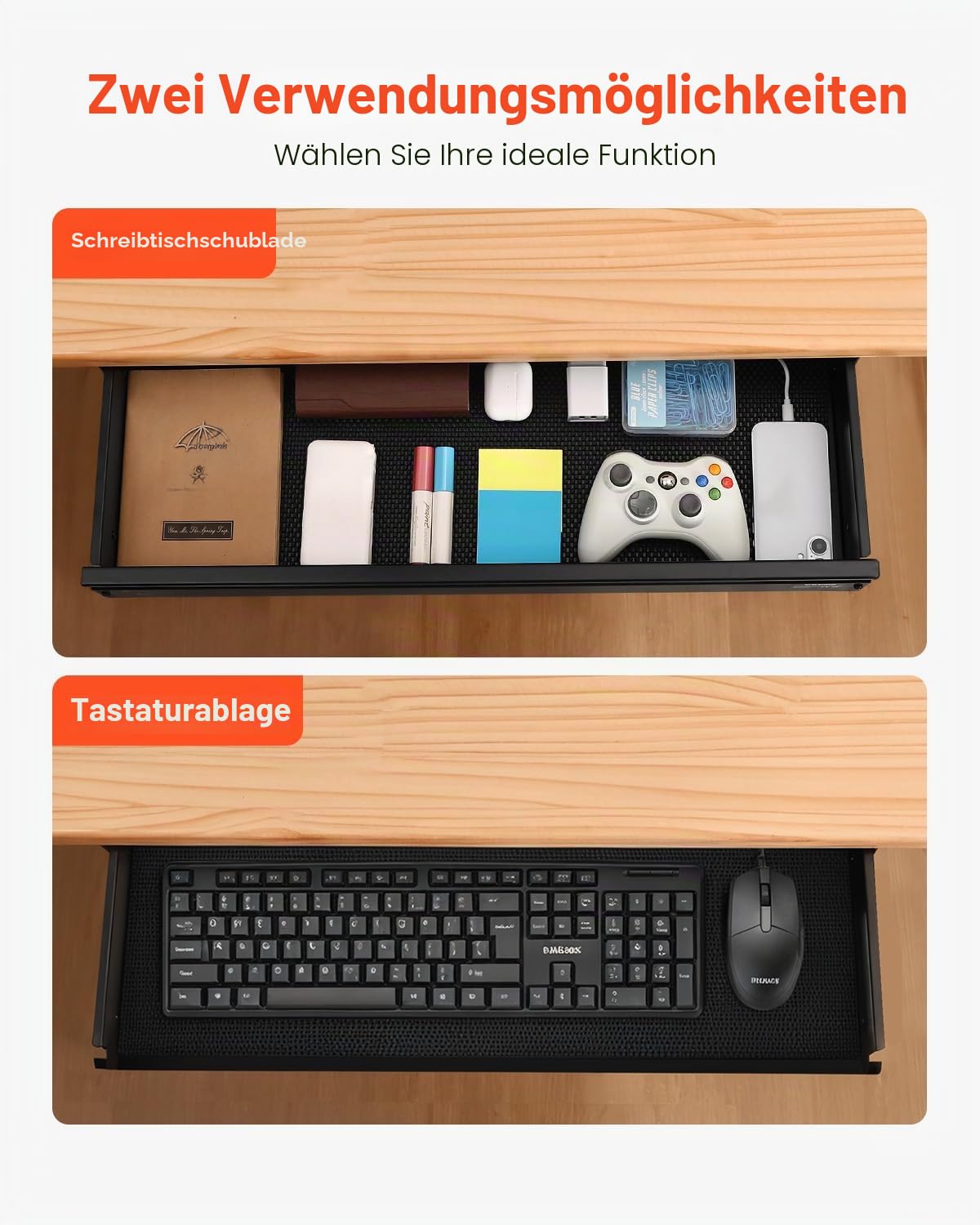 VEVOR Untertisch Schublade 740x235x107mm, Unterbau Schreibtisch, versteckter Schreibtisch-Aufbewahrungs-Organizer, Bleistiftschublade unter dem Tisch für Sitz-Steh-Arbeitsplätze im Büro & zu Hause