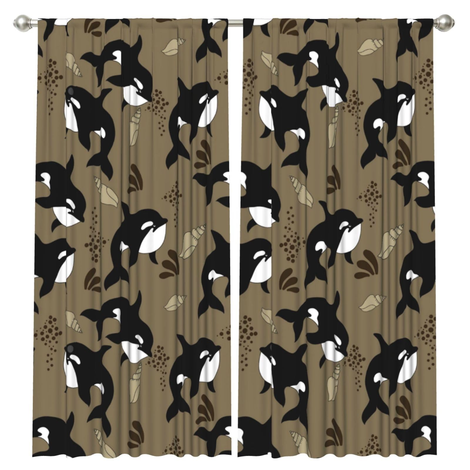 InOmak Sea Life Whale Funny Big Fish Animal, 2 Panels Window Curtains 52 x 84 Inch Blackout Curtains for Living Room Bedroom