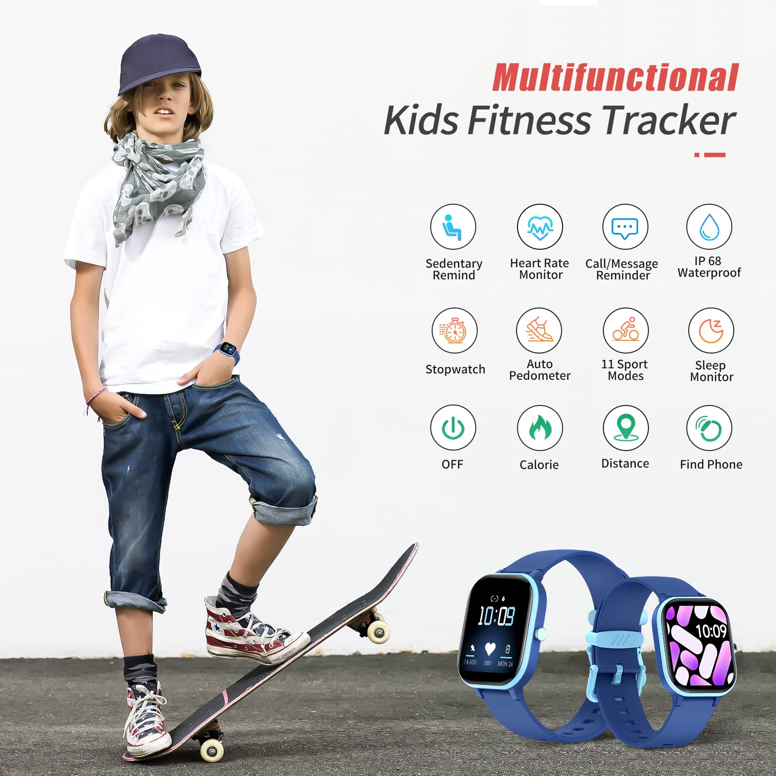 HENGTO Orologio Fitness Tracker per Bambini, Orologio Intelligente per Bambini Impermeabile IP68 19 Modalità Sport, Frequenza Cardiaca, Monitor del Sonno, per Ragazzi Ragazze Adolescenti 6-16