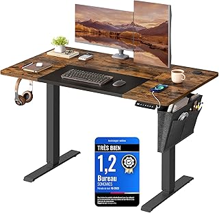 SONGMICS Bureau Électrique Réglable en Hauteur, 120 x 60 cm, Table Assis-debout, Fonction Mémoire 4 Hauteurs, pour Bureau, Télétravail, Marron Rustique et Noir d'Encre LSD015X01