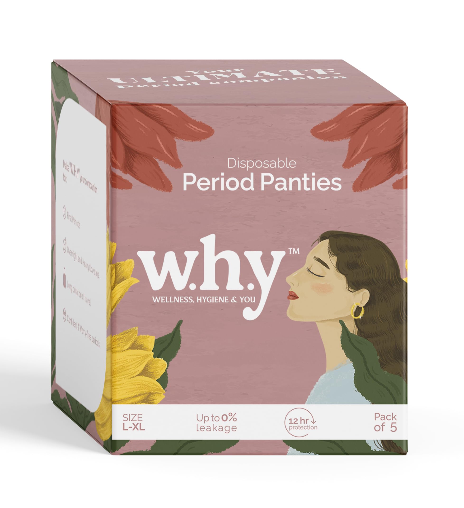 W.H.Y. Disposable Period Panty for Women, L-XL Size Pack of 5, 360° Leak-Proof Protection with Super Absorbent Core for Heavy Flow, Rash-Free Breathable Fabric, Comfortable Panty-Like Fit