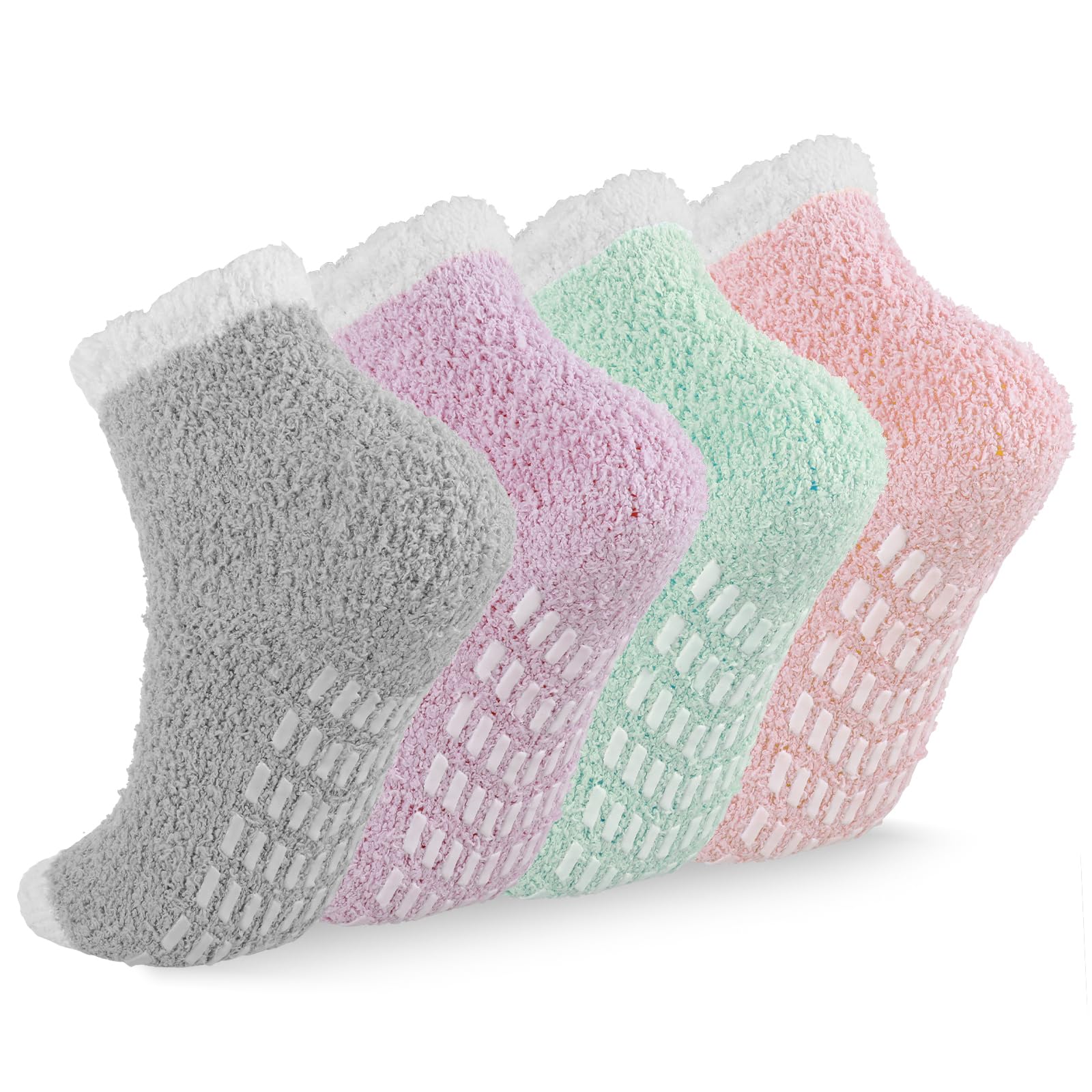 COMNICO4 Pairs Non Slip Socks Fuzzy Grip Socks for Women Soft Comfortable Winter Warm Cozy Pilates Socks Yoga Socks for Girls Women