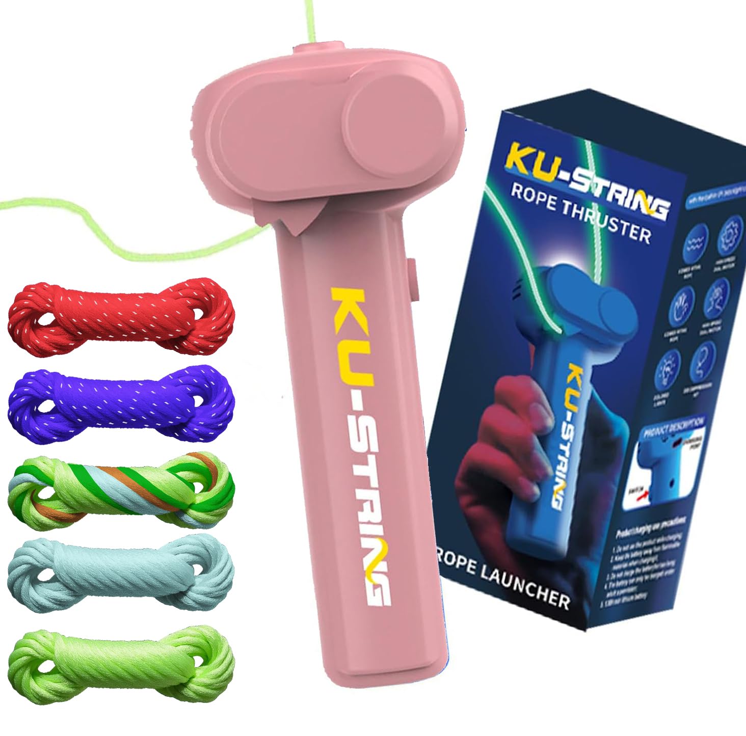 Jtffjsy String Rope Launcher,5 Fluorescent Ropes Glow in the Dark,Zip String,USB-Rechargeable,Electric,Outdoor Toy Viral, Fidget Toy (Pink Rope) — image 1