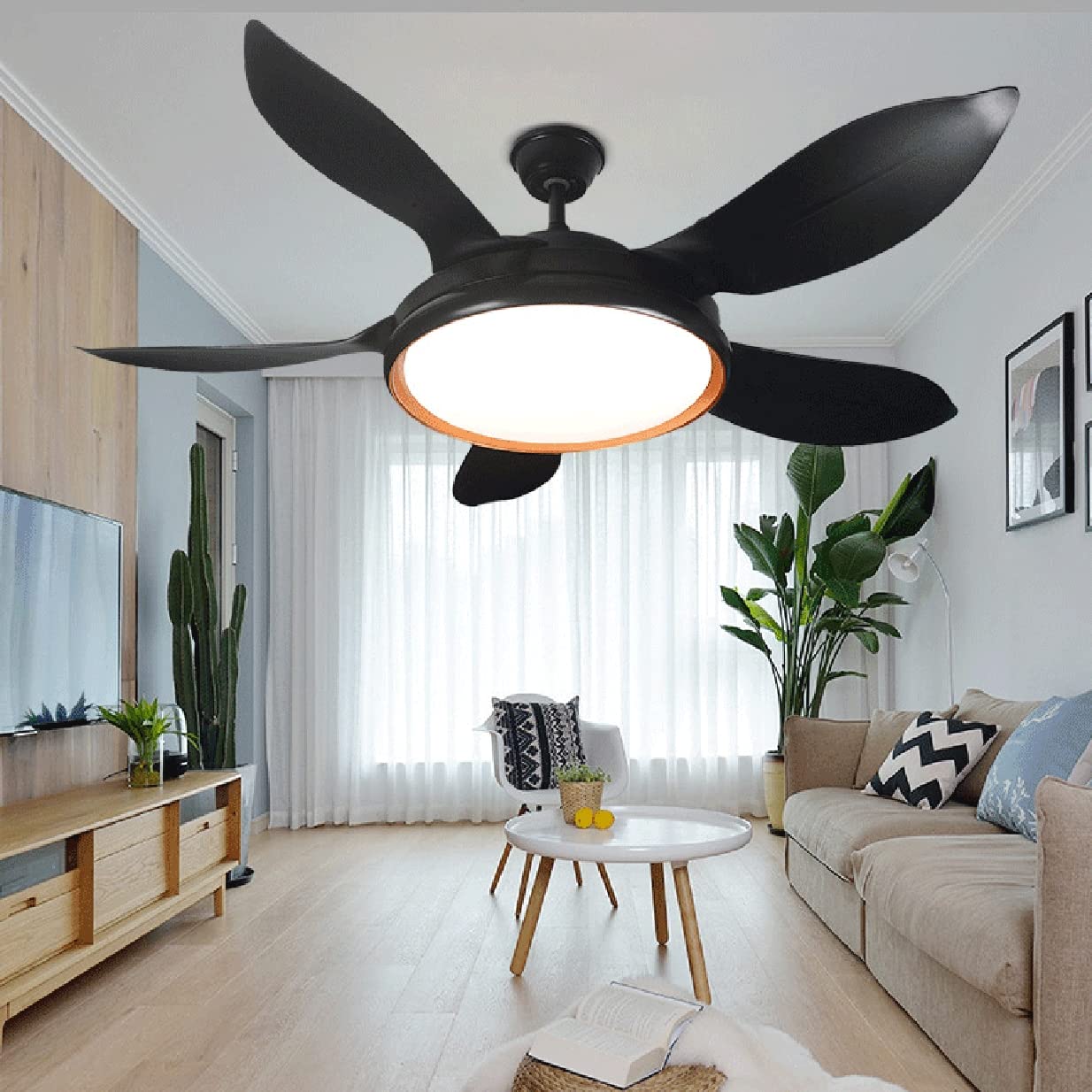 Ventilateur de plafond silencieux 6 vitesses avec lumière LED et télécommande