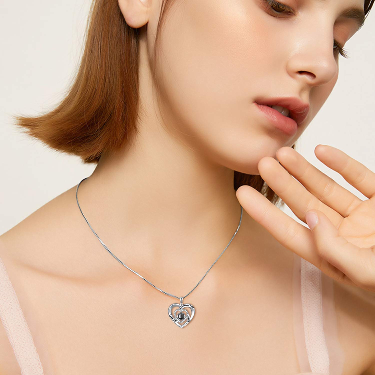 LONAGO Naszyjnik 'I Love You' 100 języków, srebro wysokiej próby 925, projekcja miłości, naszyjnik dla kobiet, mamy, 22mm*23mm, Srebro szterlingowe, Cyrkonia sześcienna