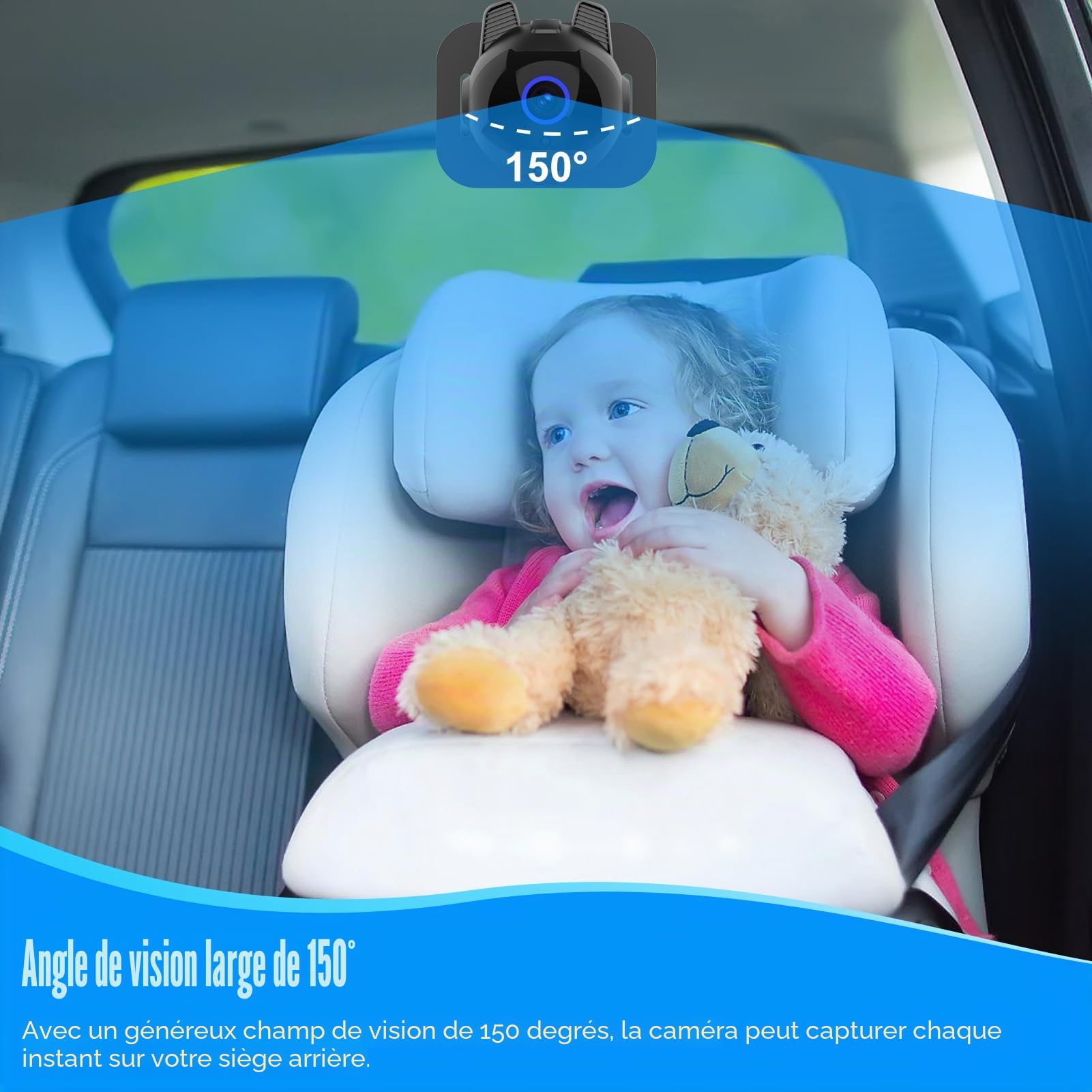 Rétroviseur de voiture pour bébé - Écran HD de 4,3" - 1080P - Avec vision nocturne infrarouge - Caméra de sécurité grand angle pour une observation optimale de votre bébé