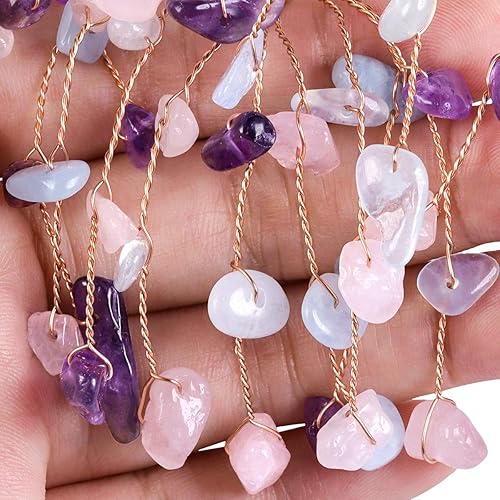 Miniatura 10 de SUNYIK Juego de 7 árboles de dinero de cristal Chkara hechos a mano sobre una base de rodajas de ágata natural, árbol de la vida curativo, cristales