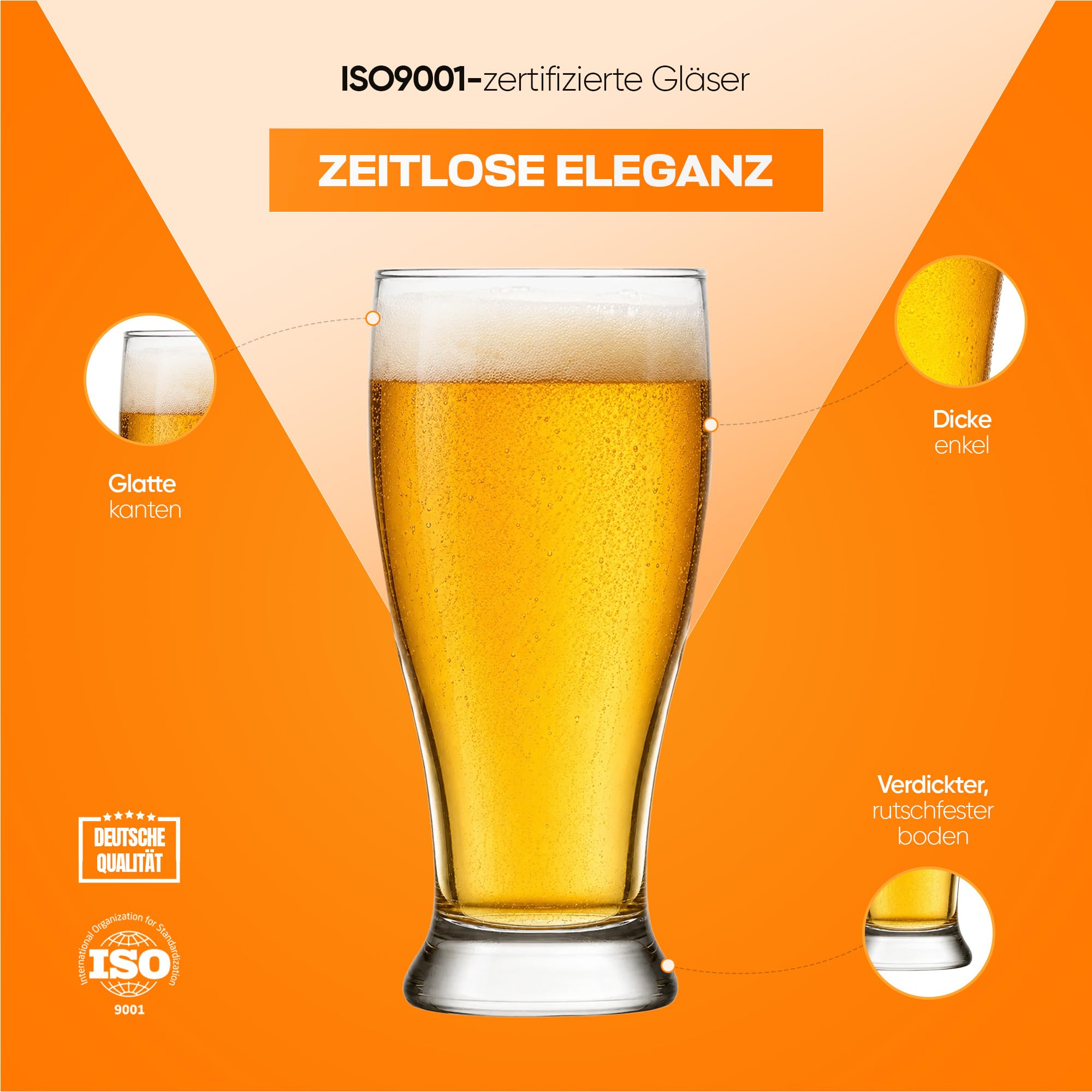NORDIC SCHILLER Juego de 6 vasos de cerveza de pinta premium, 570 ml, 100 % sin plomo, vasos de trigo, vasos de trigo, vasos de cerveza Pilsner