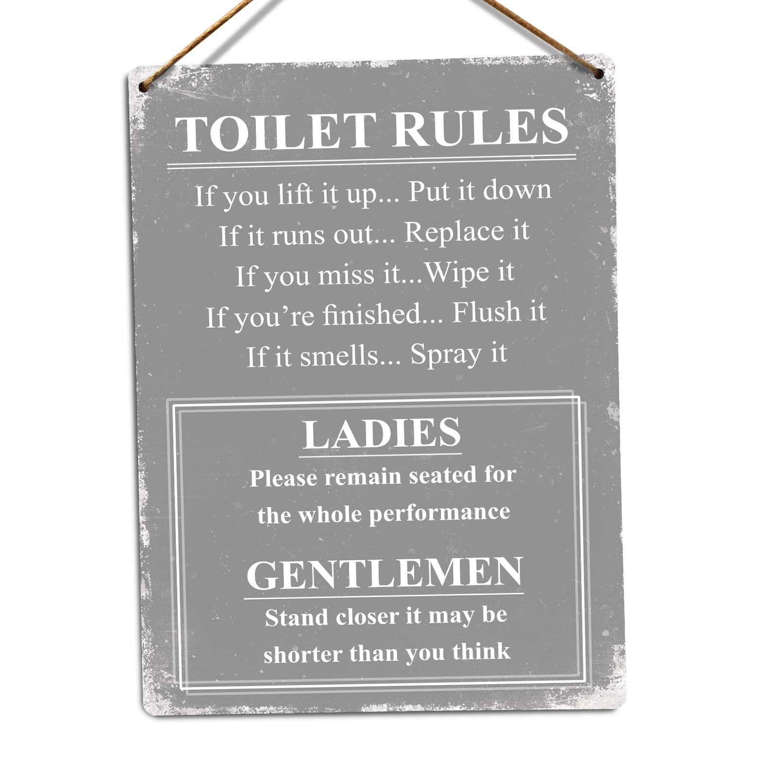 Toasted Merch Grey Toilet Rules - – Medium Twine | Printed Metal Wall Sign Plaque