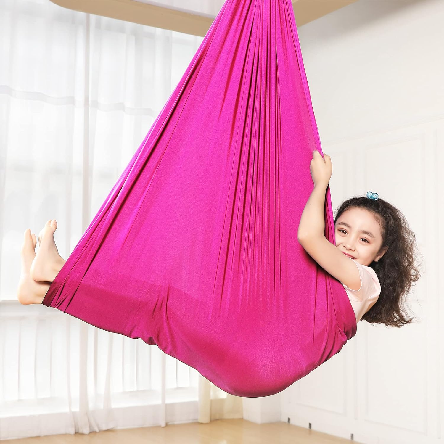 Kids Sensory Therapy Swing 360° Rotating Children's Swing Hammock Cuddle Indoor Hanging Chair for Boys Girls with Special Needs Autism ADHD SPD Asperger's Sensory Integration (Rose Red)