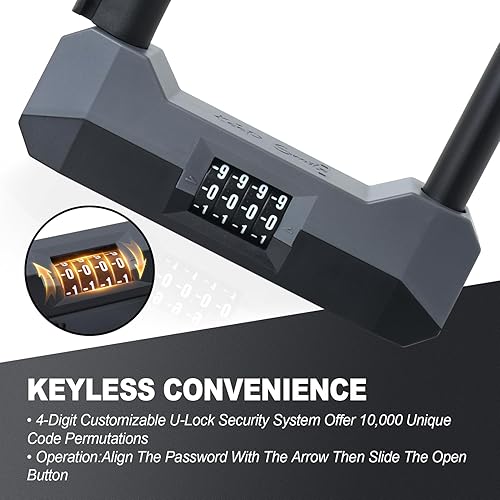 Miniatura 3 de Candados de bicicleta resistentes antirrobo, combo de bloqueo en U para bicicleta con 2 llaves, grillete de 0.71 pulgadas, cerradura de bicicleta de