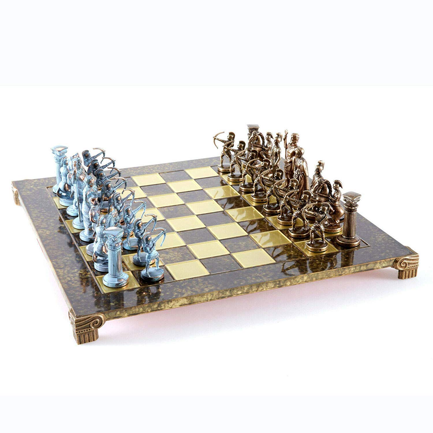 Manopoulos Archers - Juego de ajedrez grande, azul y cobre, tablero de ajedrez marrón