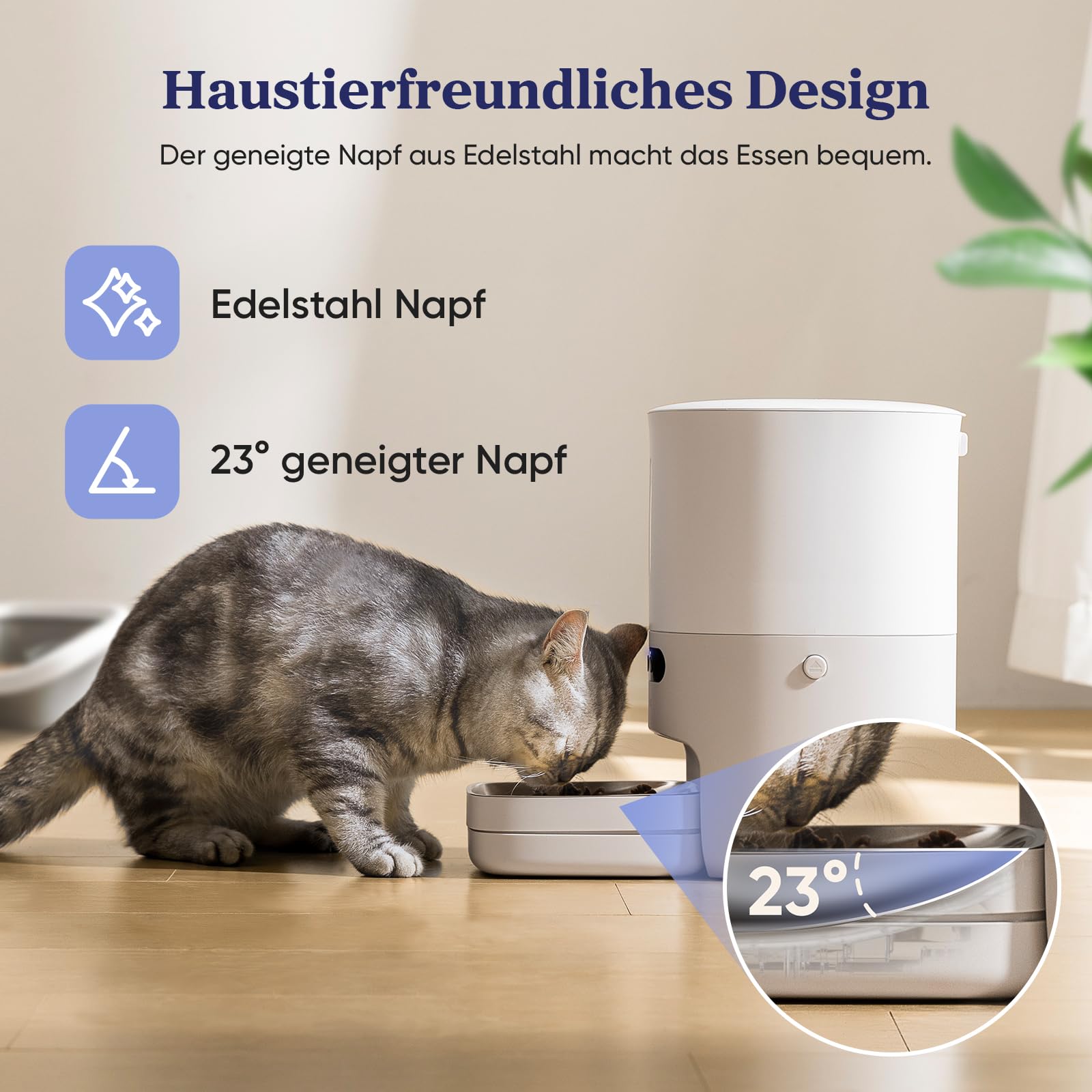 Pawsync Smart Futterautomat, Farbwechselnde Erinnerung, Haustierfutter-Trockenmittel hält Futter trocken & frisch, bis zu 3 Monate, App-Benachrichtigungen, Cremeweiß