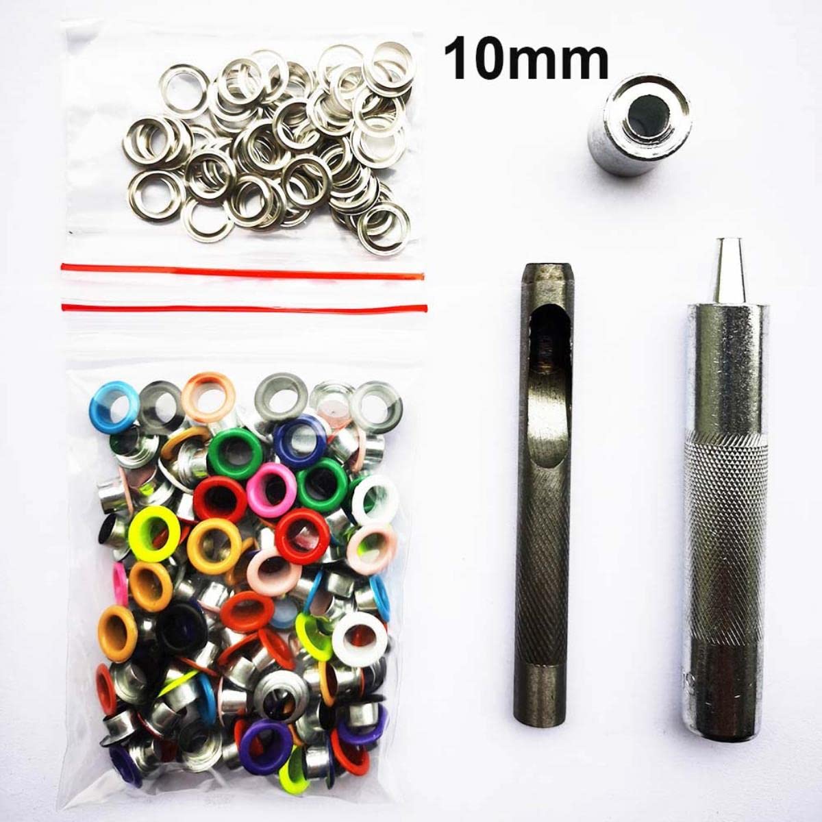 10mm 100Set Argento/Oro/Nichel Nero/Bronzo/Multicolore Occhiello e Occhiello Punzone Punzone Set di Strumenti Pulsante in Metallo per DIY Artigianato in Pelle - Cina,10mm strumento 100 bianco