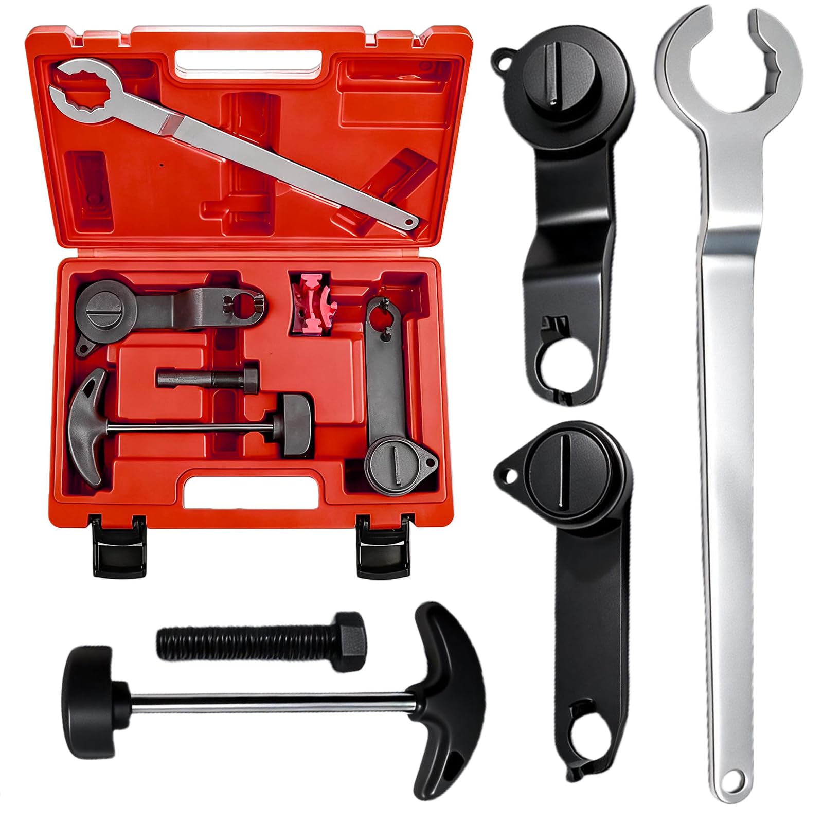 PORFOYO Attrezzo per cinghia dentata del motore, utensili per albero a camme, utensile per albero a camme in acciaio al carbonio, pratico utensile di bloccaggio per albero a camme rosso per T10340