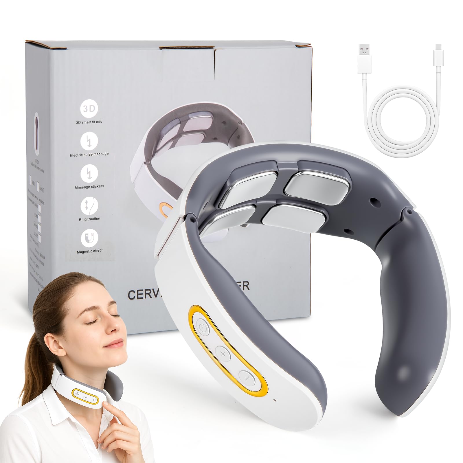 Neurotex Nackenmassagegerät,Mit Stimme und Bio-Neuro-Modulation,Tragbares Beheiztes Nackenmassagegerät,6 Modi,9 Intensitätsstufen,Elektrische Lmpulse Gegen Schmerzen für Damen Herren(Weiß)