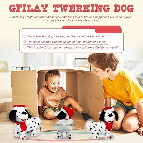 Miniatura 7 de Juguete para perros Twerking  Decoraciones navideñas cantando y bailando, cachorro de peluche con traje de Papá Noel, suave y lindo animal de