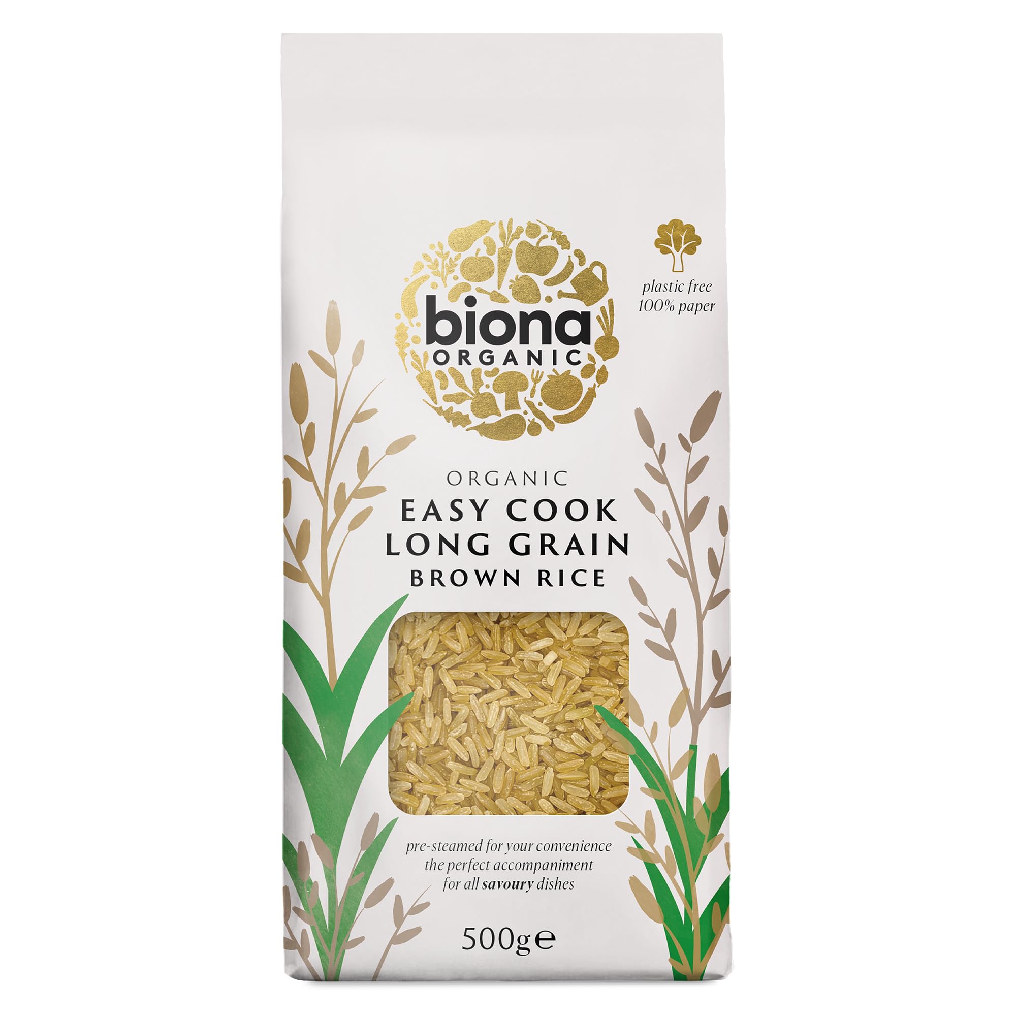 Biona Organic Easy Cook Long Grain Brown Rice, 500 g - Grown Organically in Italy - Pre-steamed for Easy Cooking 20-25 mins - Wholegrain - Sustainable 100% Recyclable Paper Packaging