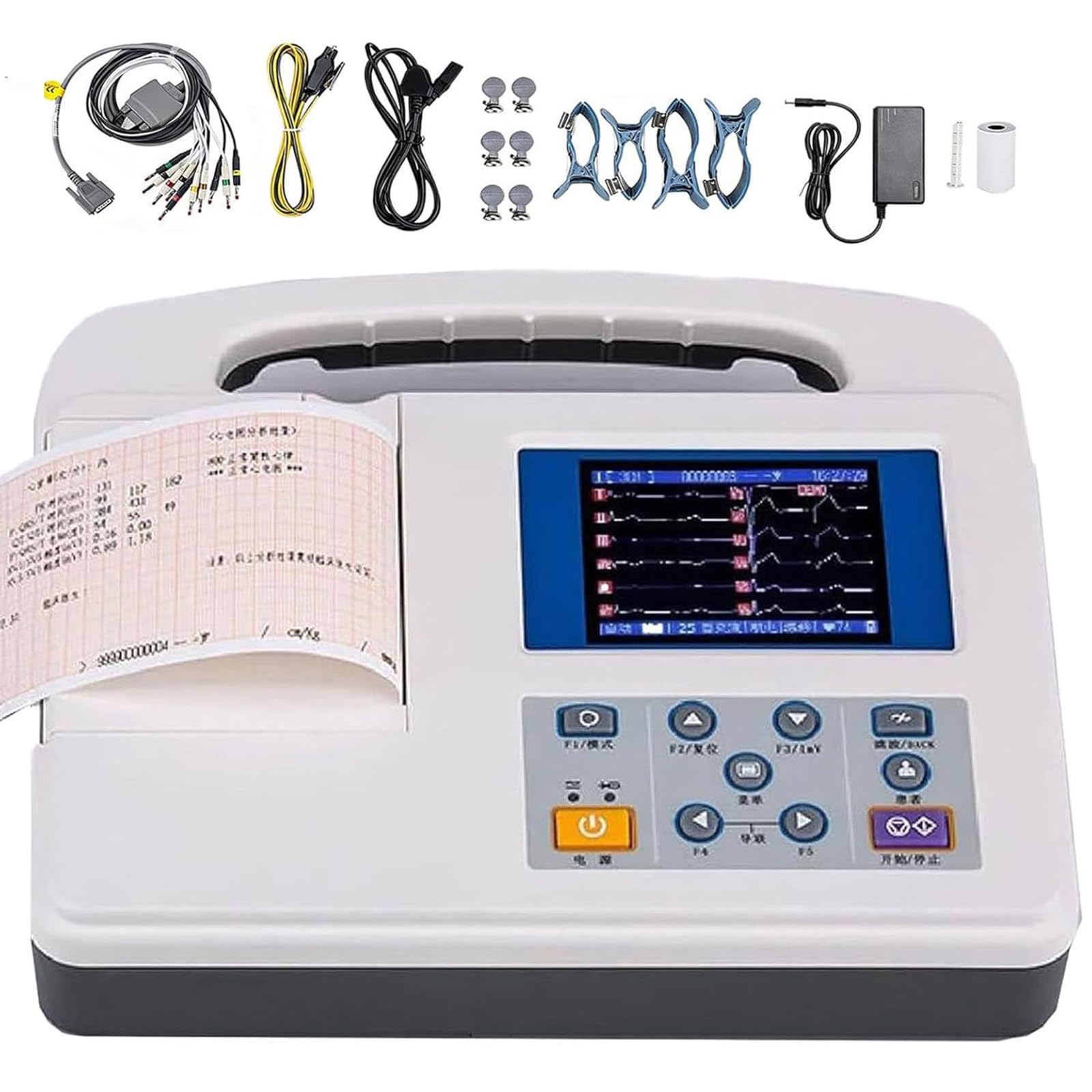 Monitor ECG Portatile, Elettrocardiografo Digitale A 12 Derivazioni E 3 Canali, Display Lcd Da 3,5″, Modalità Manuale/Automatica/Analisi Del Ritmo, Referti Con Risultati Di Analisi Automatica