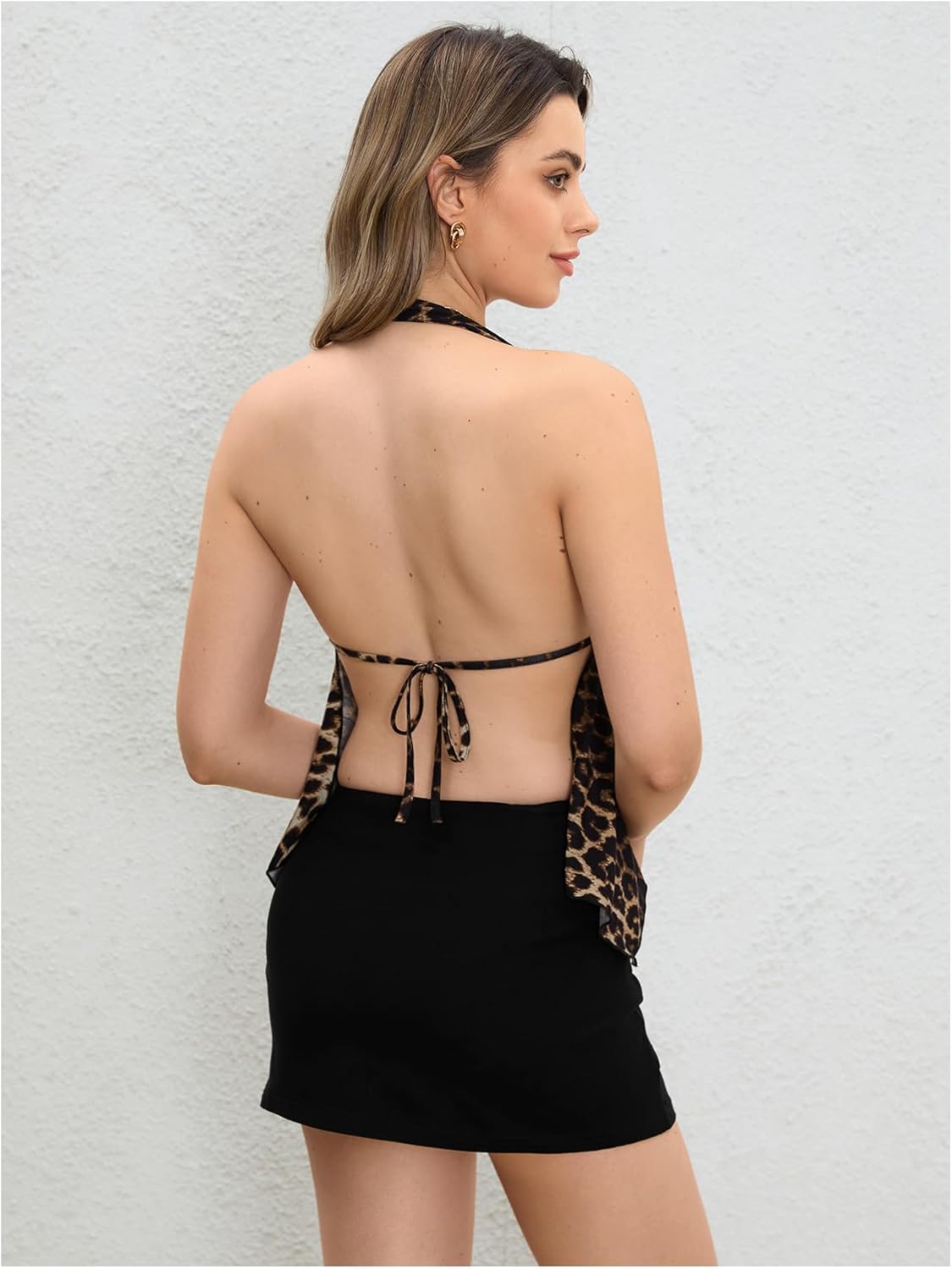 MakeMeChic Women's Halter Tops Y2k Going Out Cheetah Print Top - Image 2