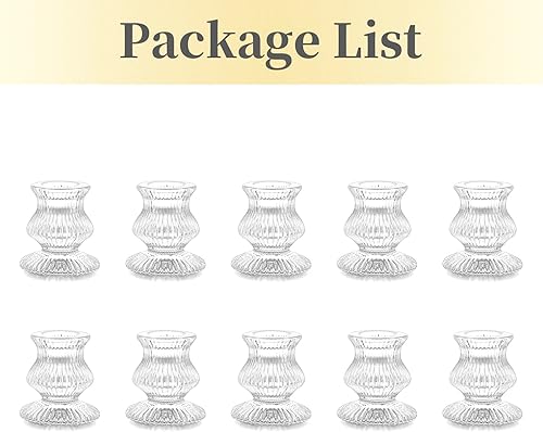 Miniatura 7 de Hewory Portavelas cónicos de vidrio 10 portavelas transparentes, candelabros de cristal acanalados, decoración para centro de mesa, boda, decoración