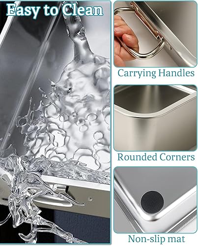 Miniatura 3 de BNOSDM Caja de arena abierta de acero inoxidable para gatos con lados altos, cajas de arena de metal con asa, inodoro para gatos a prueba de óxido