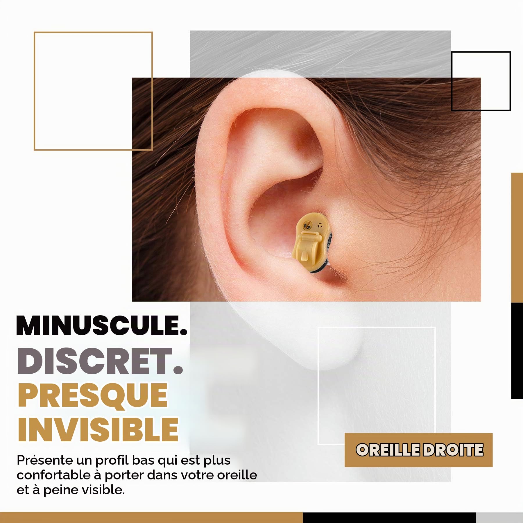Amplificateur auditif numérique haut de gamme - Oreille droite invisible dans le canal (CIC) Mini-système d'amélioration du son intra-auriculaire, presque invisible, suppression du bruit - Noir
