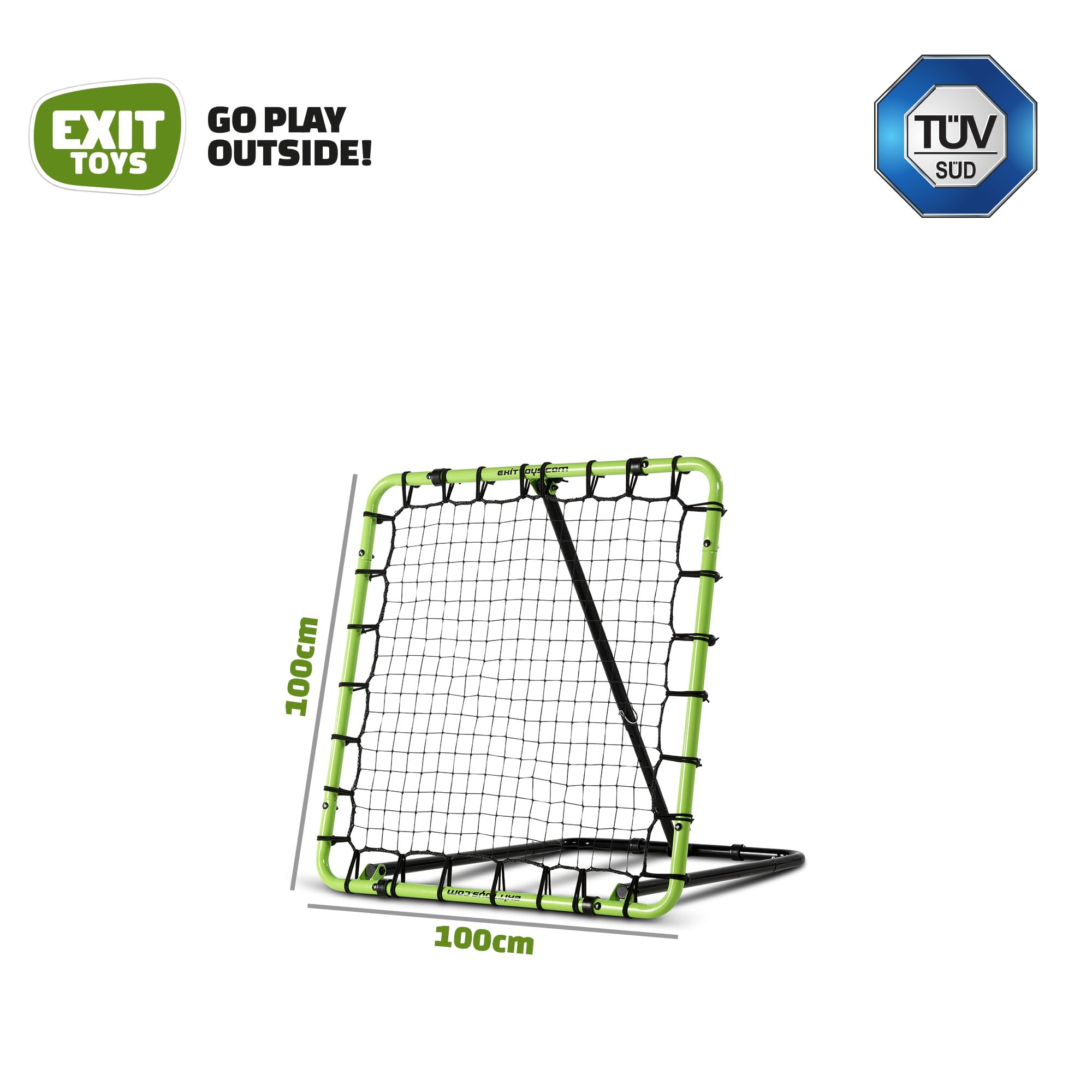 EXIT Toys Filet de Rebond 100 x 100 cm Réglable 7 Positions – Entraînement Football, Volleyball, Handball et Basketball – TÜV Testé – Tempo – Vert/Noir