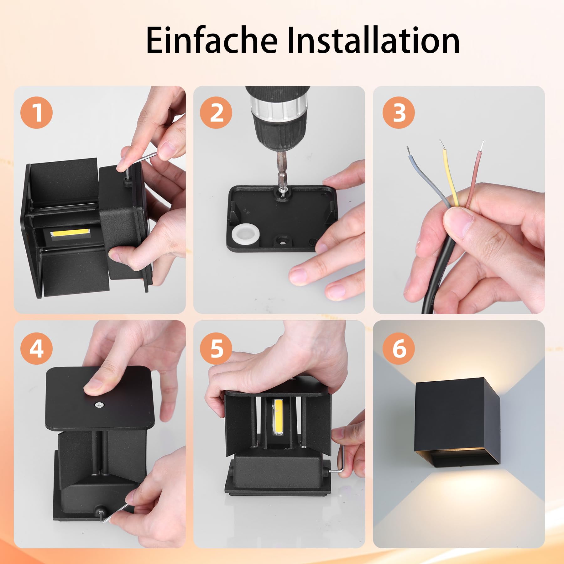 12W Aplique Pared Exterior,IP65 Impermeable Lampara Exterior Pared Ángulo Ajustable,3000K Blanco Cálido Apliques Interior Luz Negro para Patio,Escaleras,Balcón Jardín,Porche