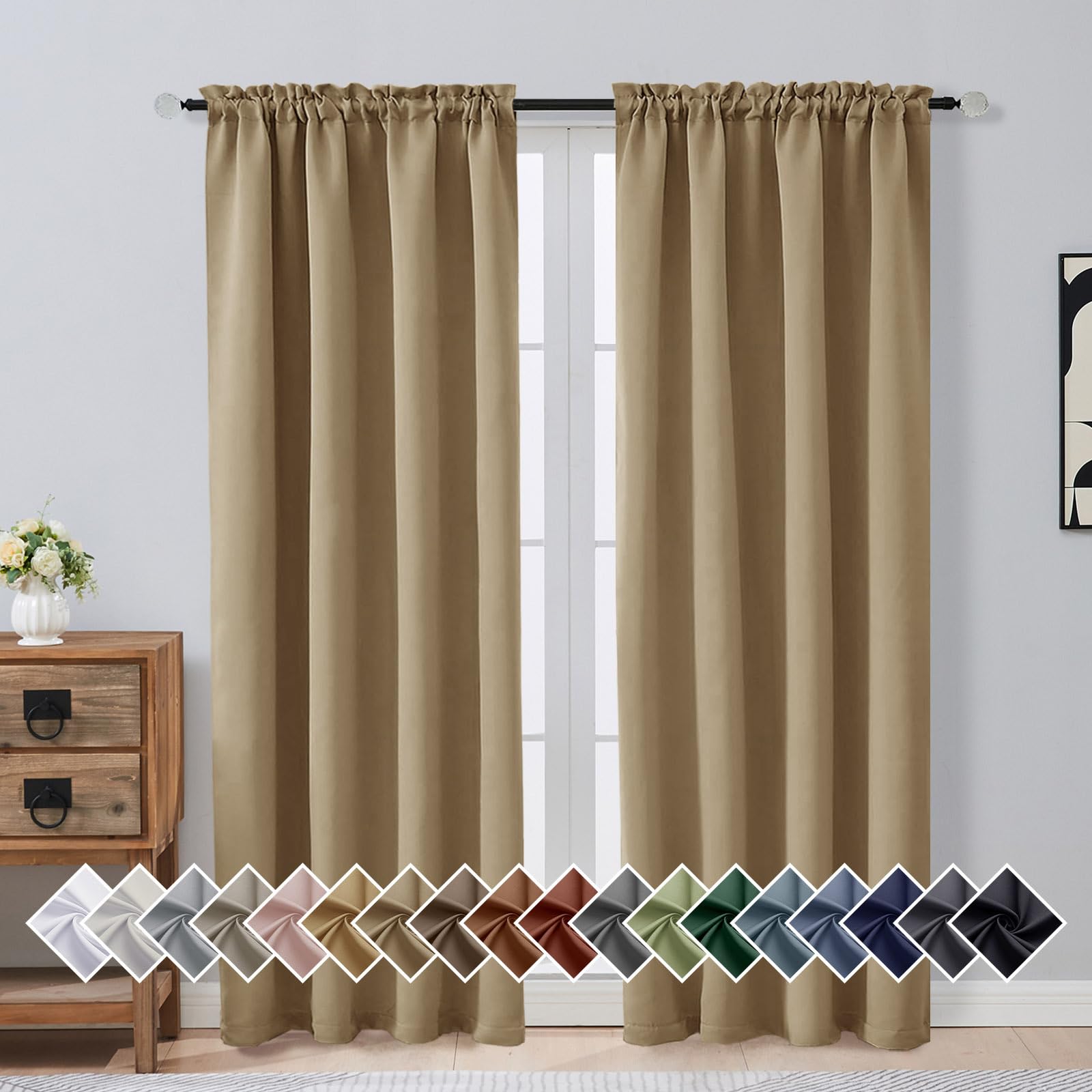 OVZME Taupe Blackout Curtains for Bedroom 72 Inch Length 2 Panels Set, Solid Thermal Insulated Energy Saving Window Curtains for Living Room, Dual Rod Pocket Window Drapes, Taupe, 2x40Wx72L Inches