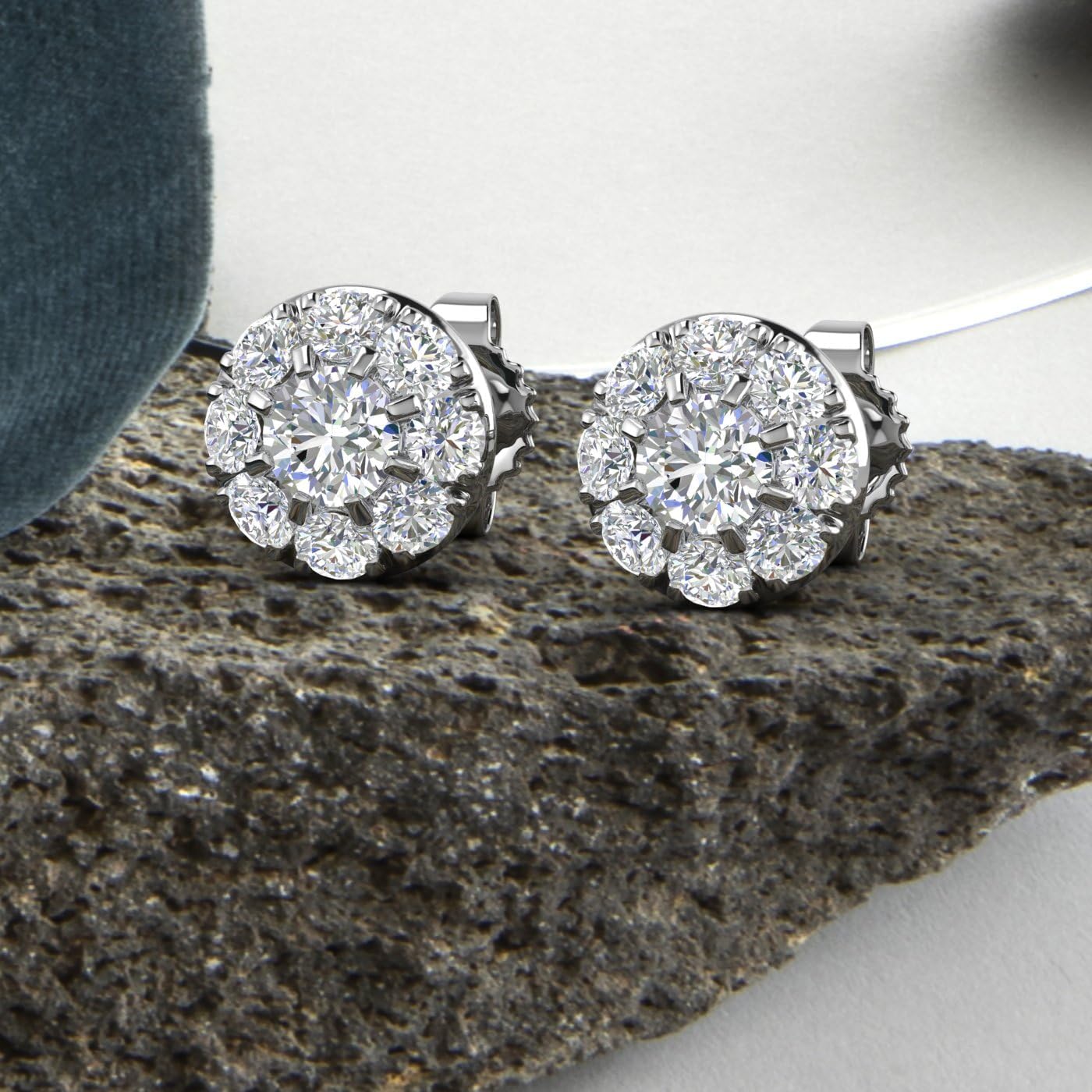 0.5 Carat to 1 Carat Natural Diamond Halo Stud Earrings in 10K Gold or 950 Platinum