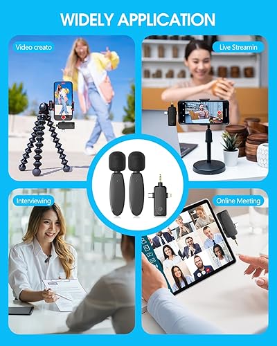 Miniatura 7 de Micrófono de solapa inalámbrico Lavalier para iPhone, Android, cámara, mini micrófono inalámbrico profesional Plug-Play 2.4G Ultra Low Delay Chip de