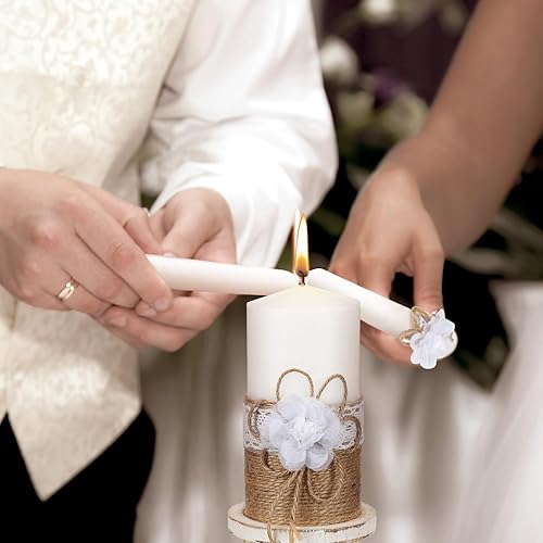 Miniatura 6 de Zhehao Juego de 3 velas Unity con soporte para ceremonia de boda, accesorios rústicos para ceremonia de recepción, portavelas decorativo de granja,
