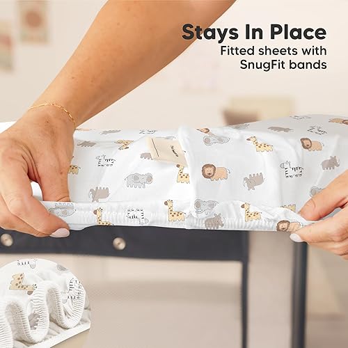 Miniatura 6 de Paquete de 2 sábanas bajeras impermeables para cuna, de algodón orgánico, para colchón Graco Pack and Play, sábanas de cuna de bebé, neutrales para