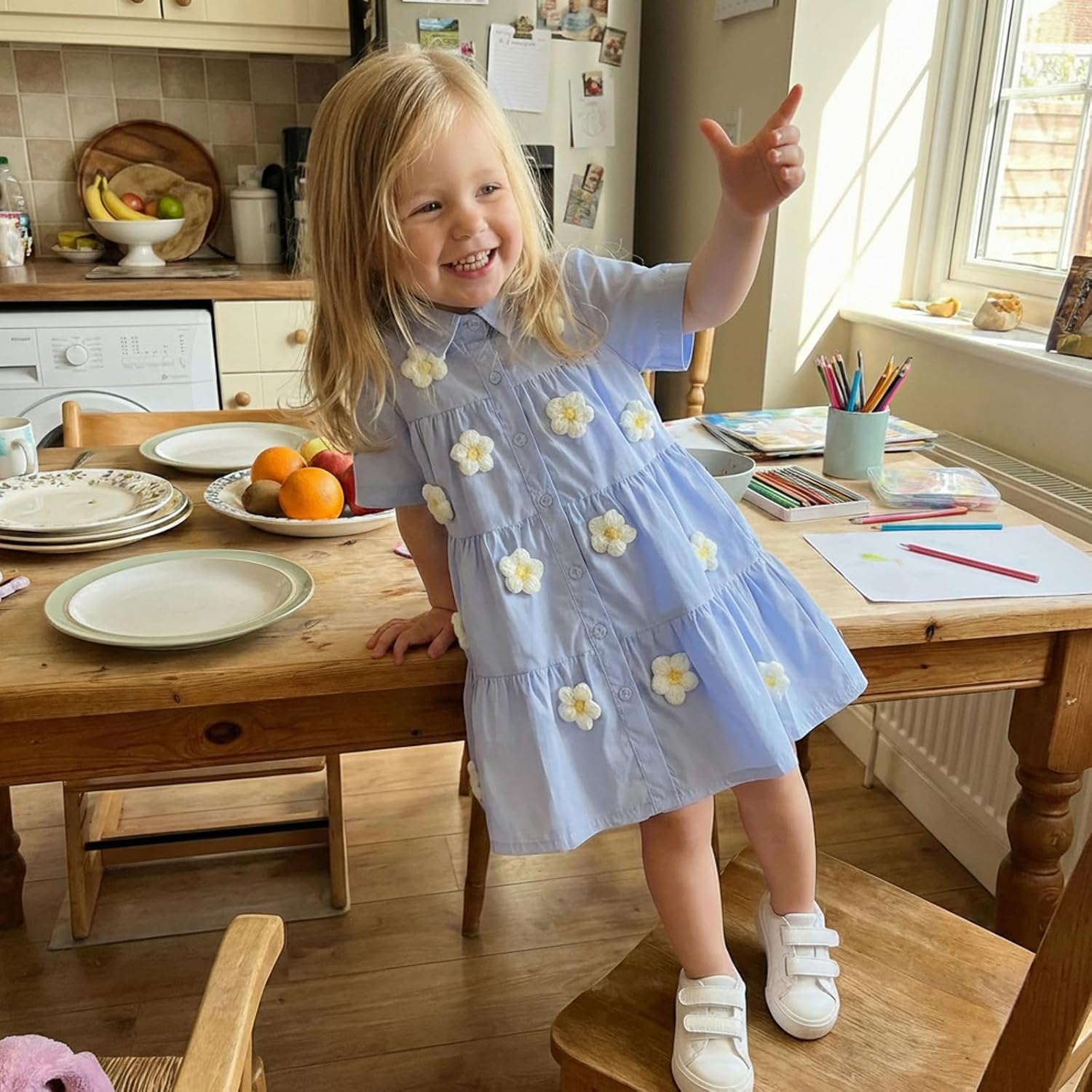 Muasaaluxi Toddler Baby Girl Outfit Short Sleeve Lapel Neck Star/Bunny/Carrot/Flower Embroidery Dress Playwear Summer Clothes - Image 3