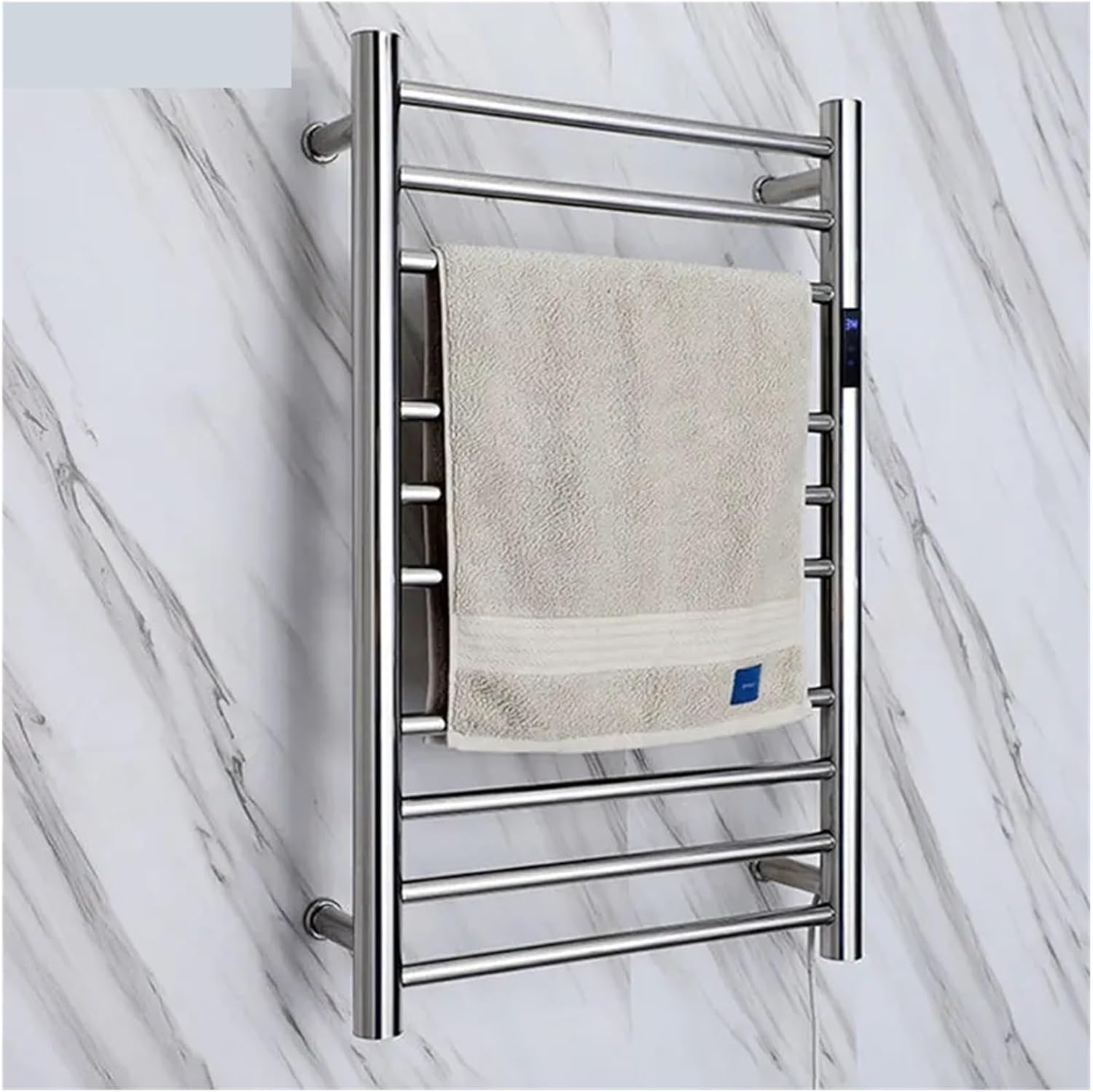 Electric Towel Warmer Rack - 304 Stainless Steel Heated Rail with Smart Temperature & Time Control - Efficient Bathroom Heating (Left Square Tube Design)