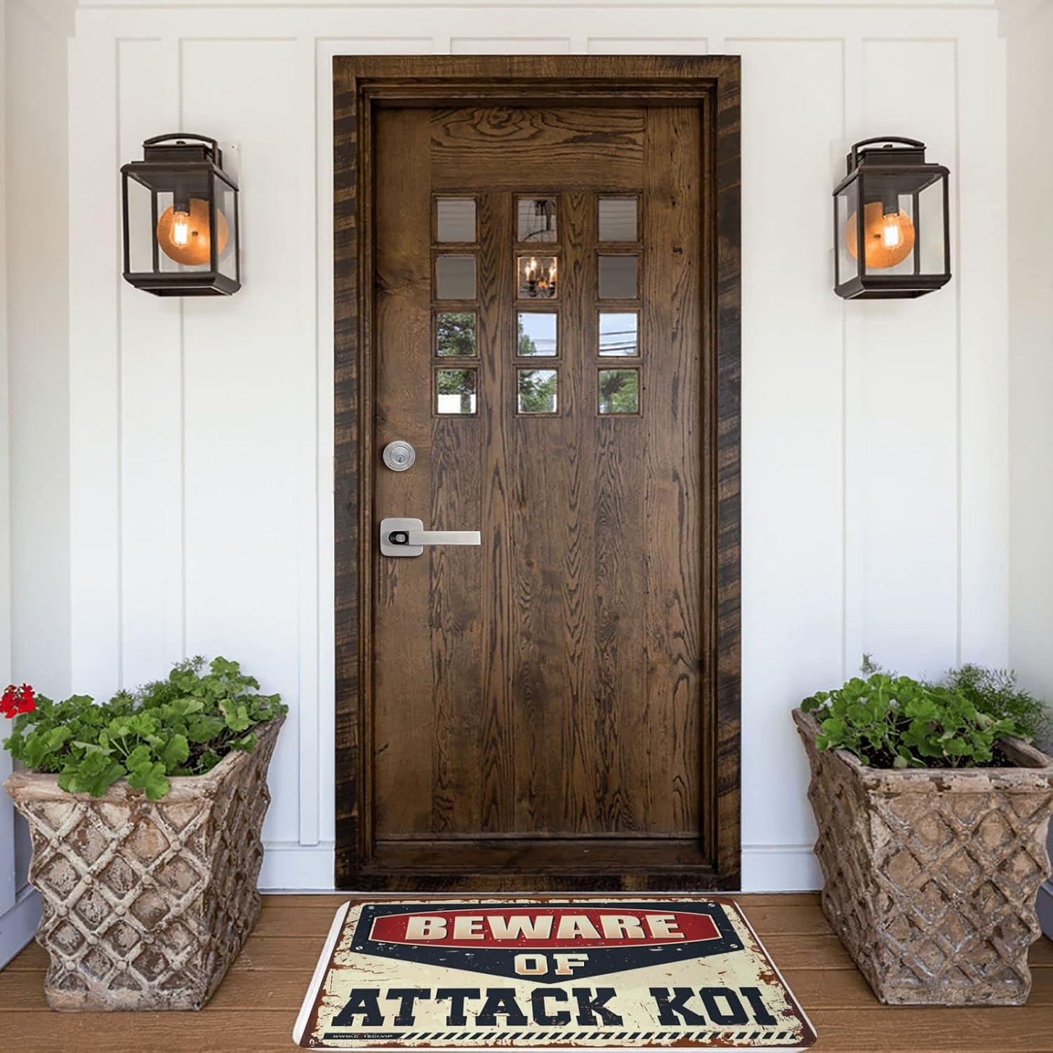 Door Mats for Home Entrance Beware of Attack Koi Doormat Farmhouse Welcome Mat Outdoor Porch Decor(50X80CM)