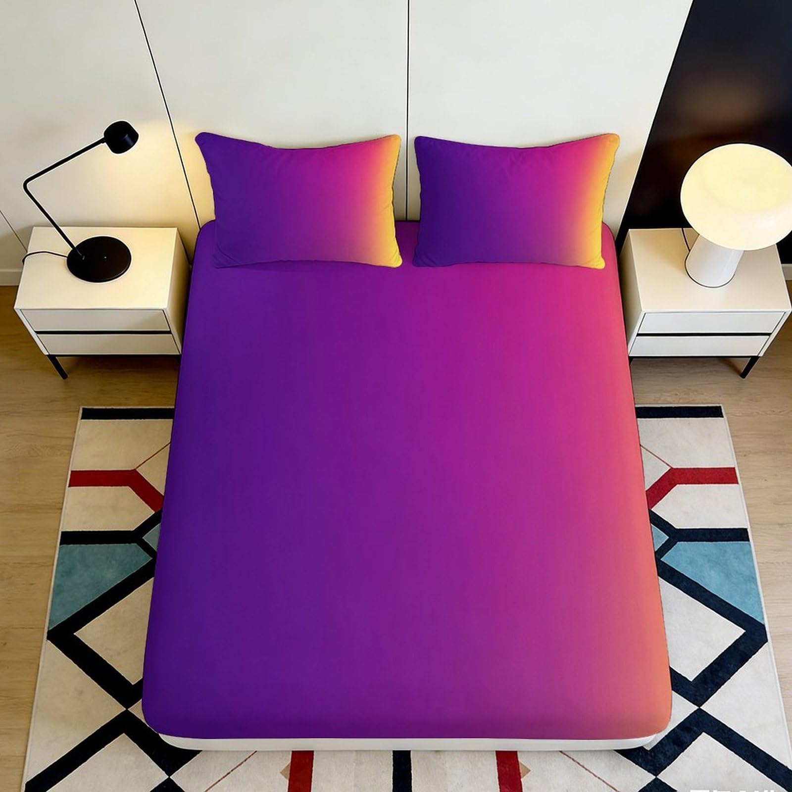 3D Printed Gradient Purple Fitted Sheet Microfiber Soft Ombre Sunset Mattress Cover for Bedroom Guest Room Decor 90x200x25cm