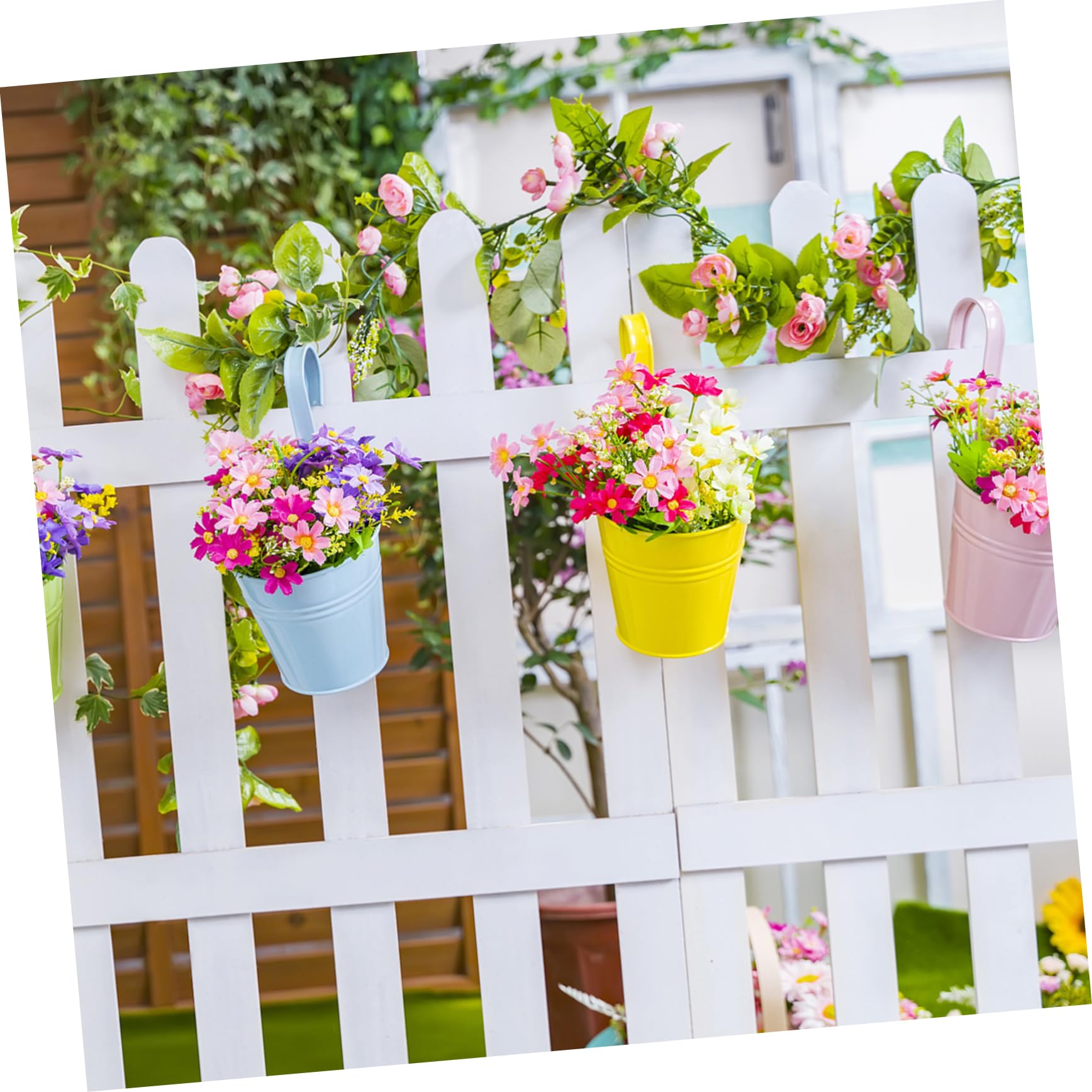 6stücke Teiliges Blumentopf Mit Entwässerungslöchern Hängende Pflanztöpfe Für Balkonzaun Und Garten Robuste Eisen Eimer Pflanzgefäße Zur Dekoration Von Außen Innenbereichen