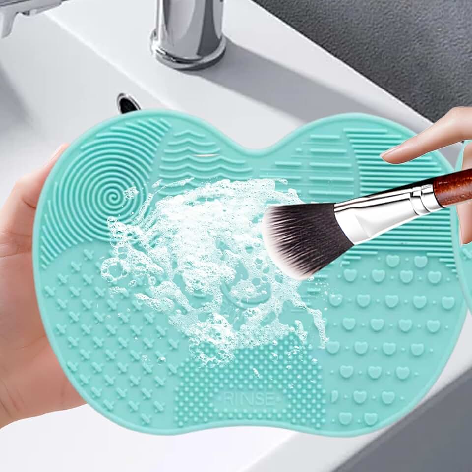 Tapete de limpeza de pincel de maquiagem, almofada de limpeza de escova de silicone, almofada de limpeza de escova para pincel, esponja, pó (verde)