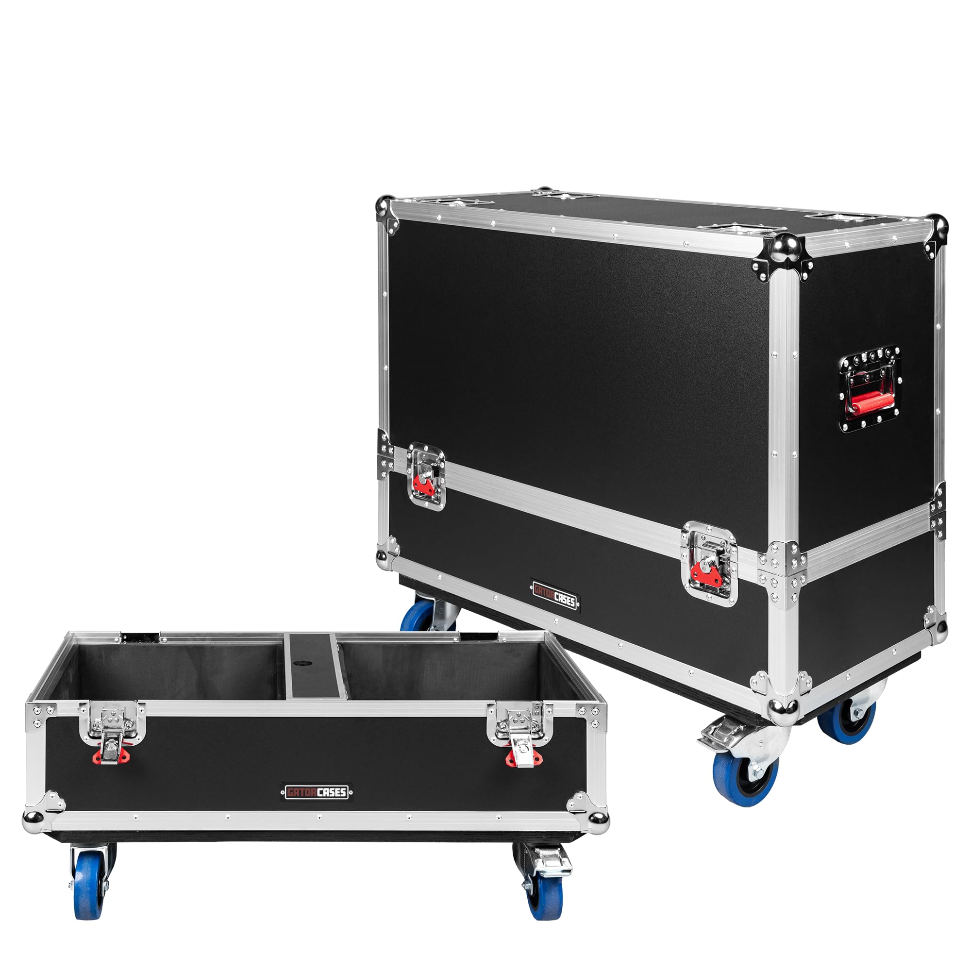Gator Cases G-Tour Serie ATA Style Road Case für 2X QSC K12 Lautsprecherboxen mit Kabelaufbewahrung und strapazierfähigen 4" Rollen (G-Tour SPKR-2K12)