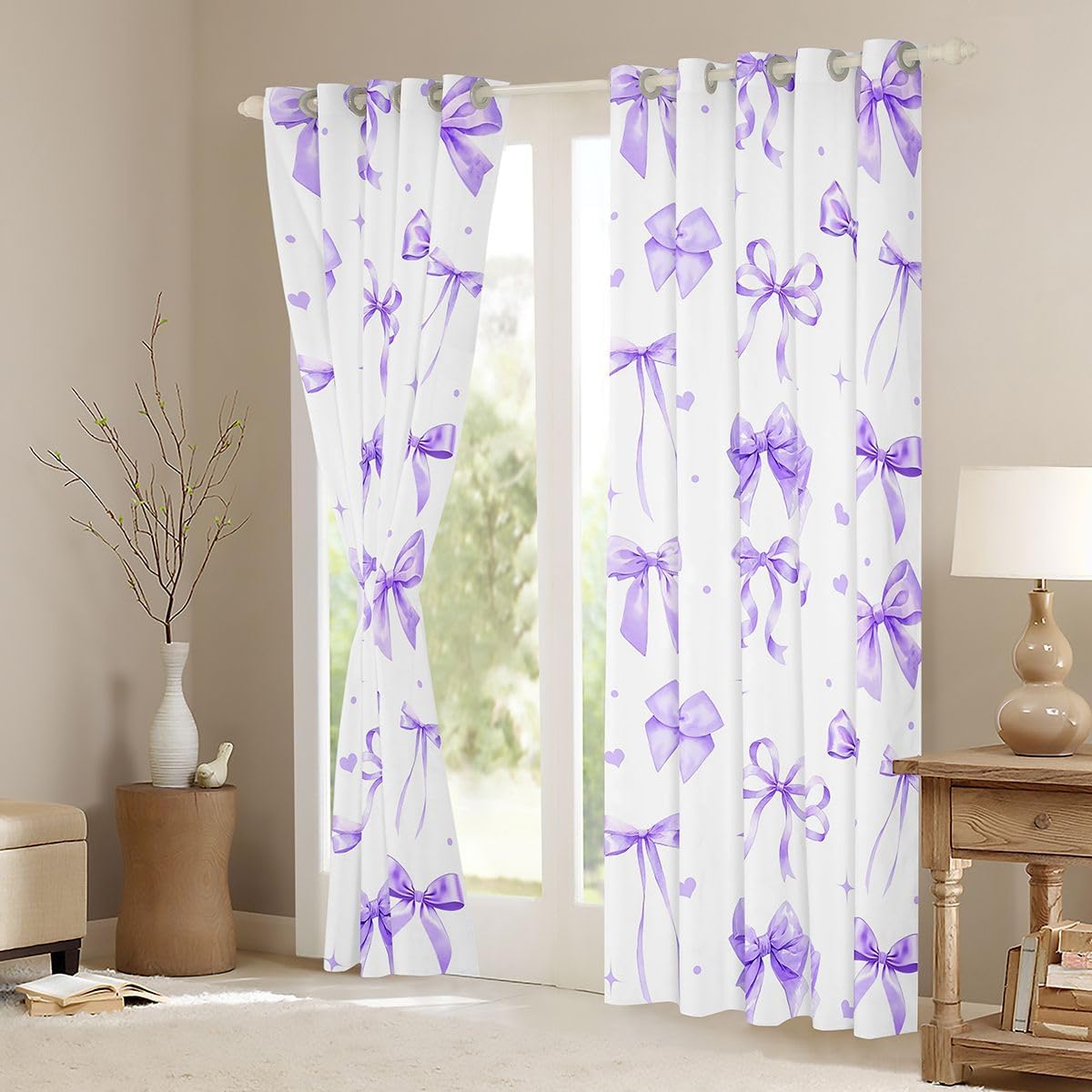 Feelyou Girls Purple Bow Blackout Curtains Kawaii Coquette Bow Darkening Drapes for Bedroom Living Room Decor Dreamy Princess Bowknot Thermal Insulated Shades Window Treatments, 2 Panels 38 x 45 Inch