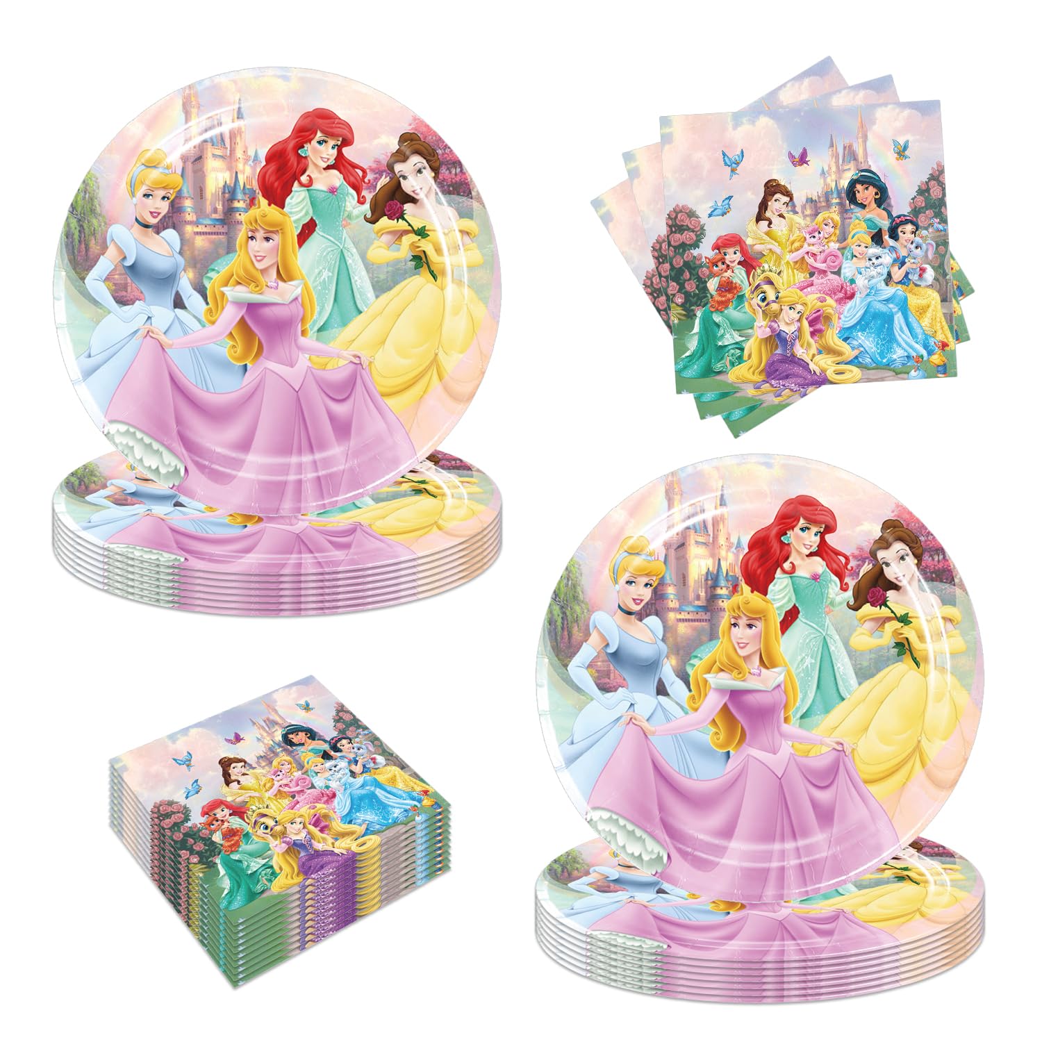 DoMiDoLa 40Pcs Princess Party Supplies include 20 plates, 20 napkins Tablecloth for the Princess Birthday party Decoration